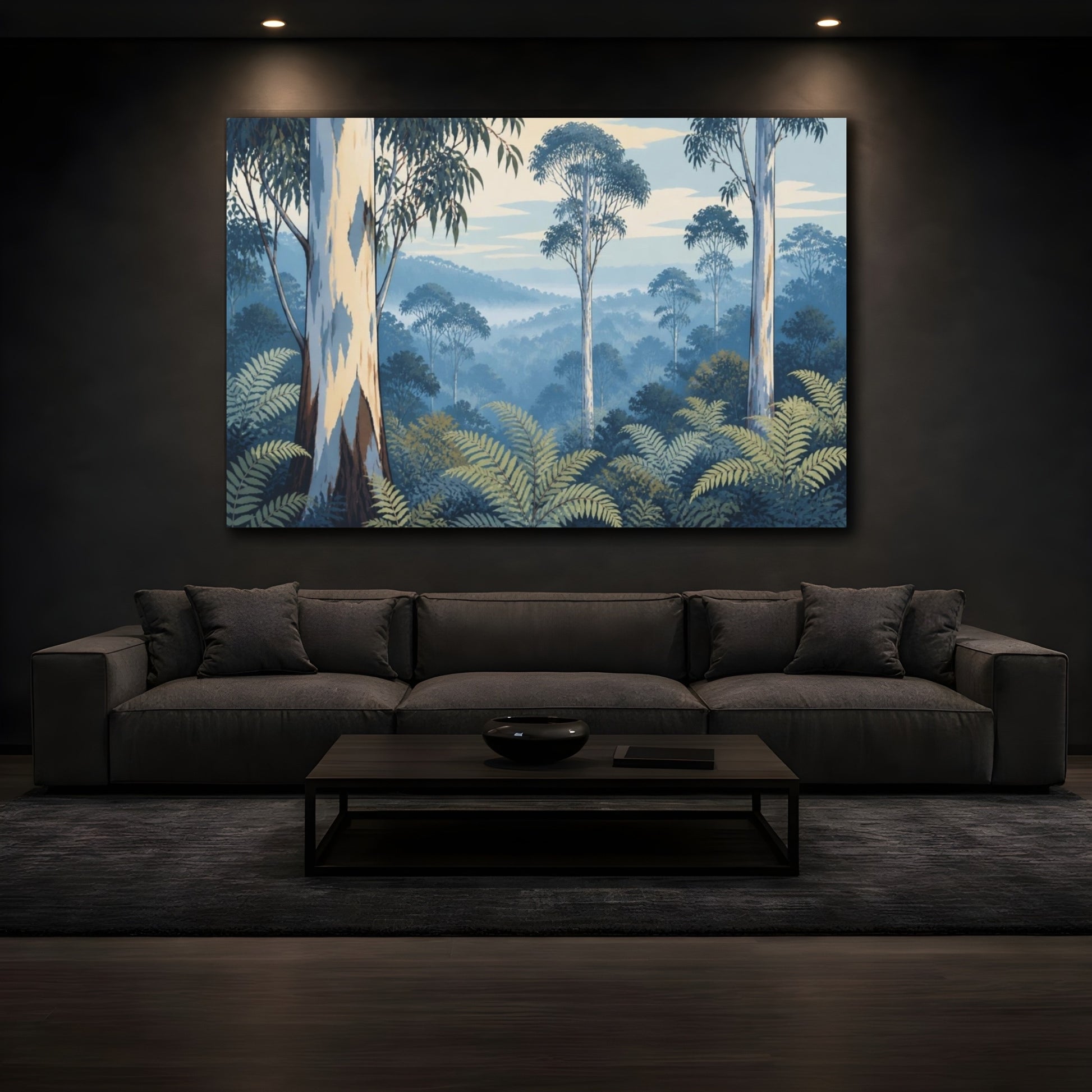 Mockup 3. Eucalyptus Morning Landscape shown as canvas print