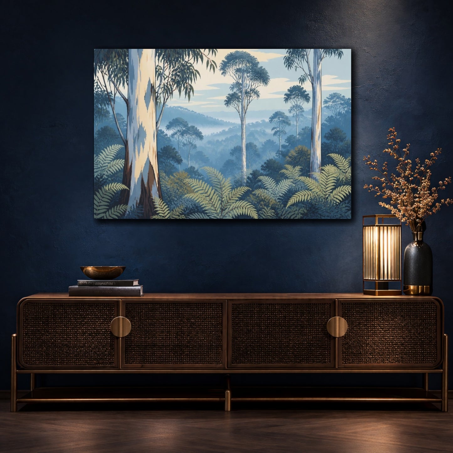 Mockup 4. Eucalyptus Morning Landscape shown as canvas print