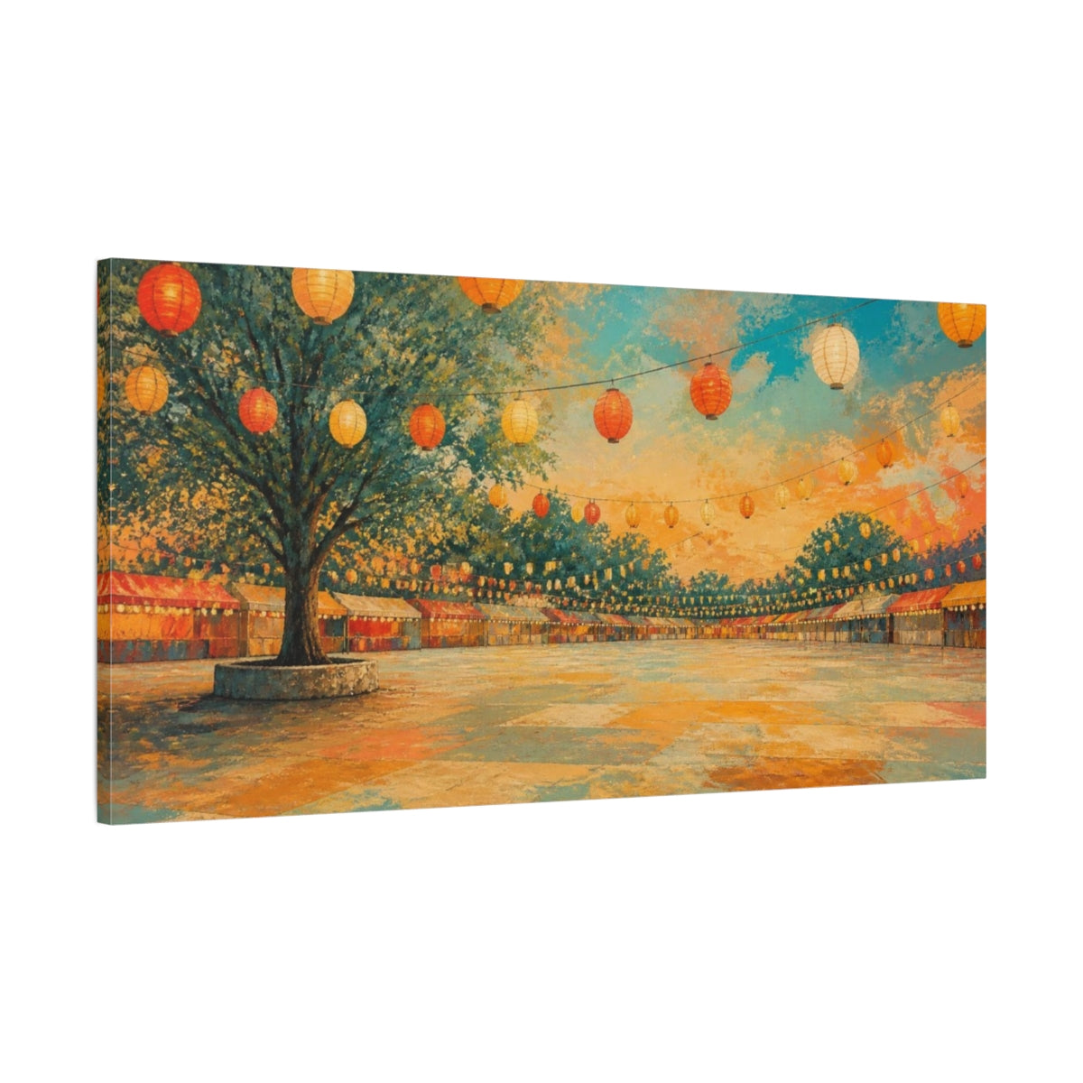 Main Mockup. Evening Lantern Festival shown as canvas print