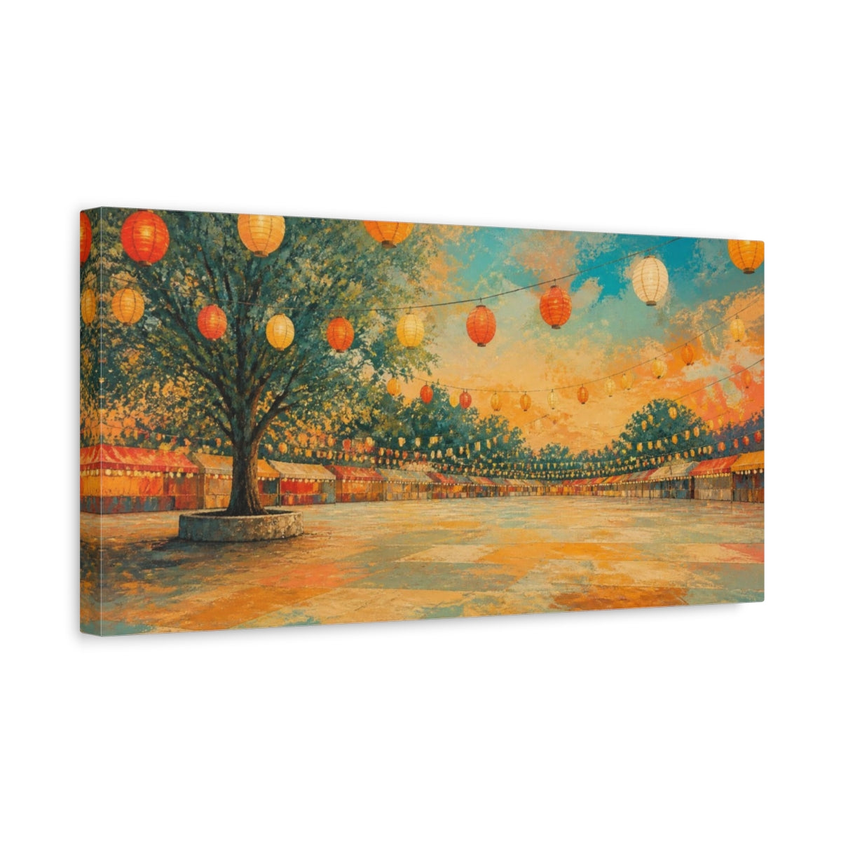Side Mockup 3. Evening Lantern Festival shown as canvas print