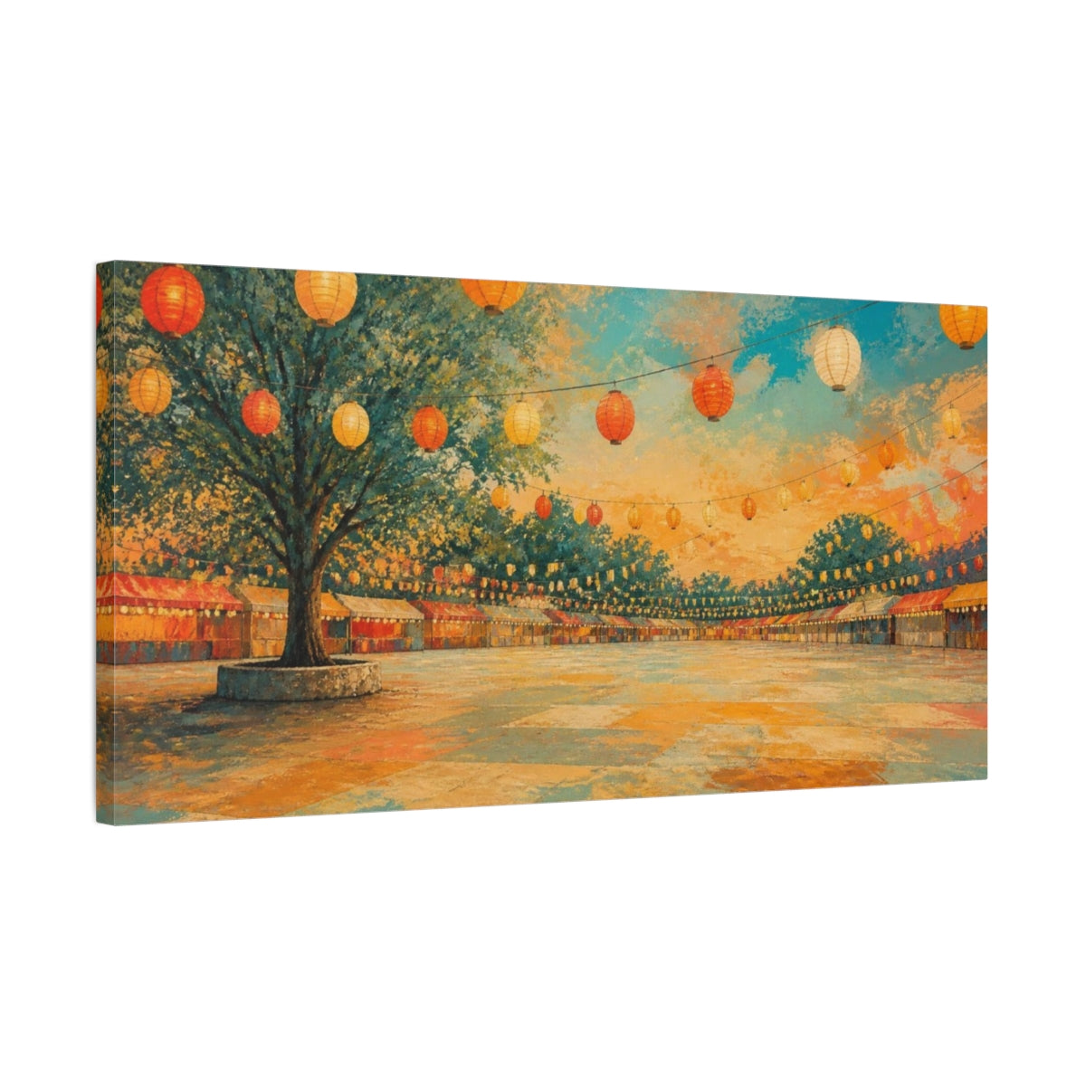 Side Mockup 1. Evening Lantern Festival shown as canvas print