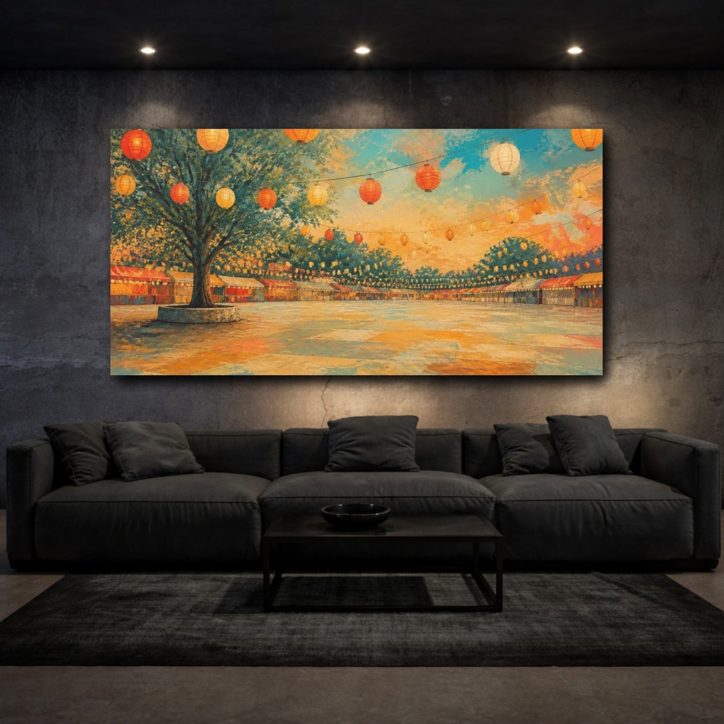 Mockup 3. Evening Lantern Festival shown as canvas print