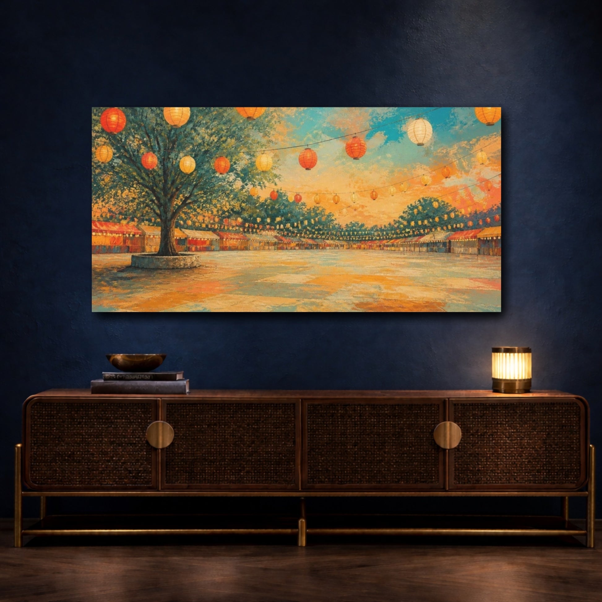 Mockup 4. Evening Lantern Festival shown as canvas print