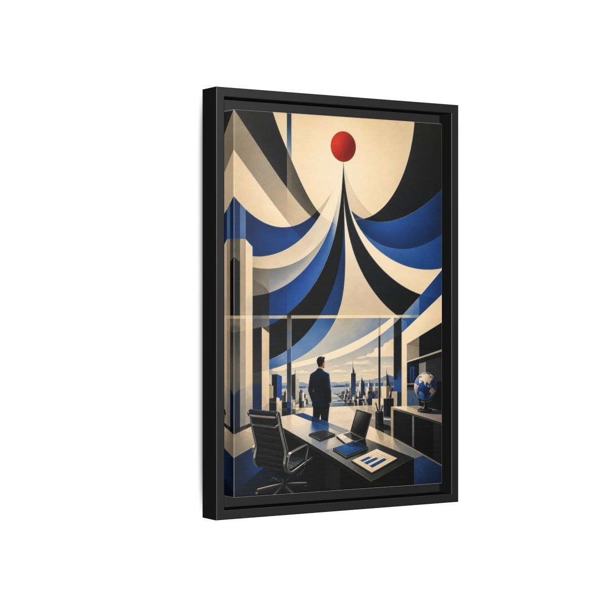 Side Mockup 6. Executive Office Red Pulse shown as framed canvas print