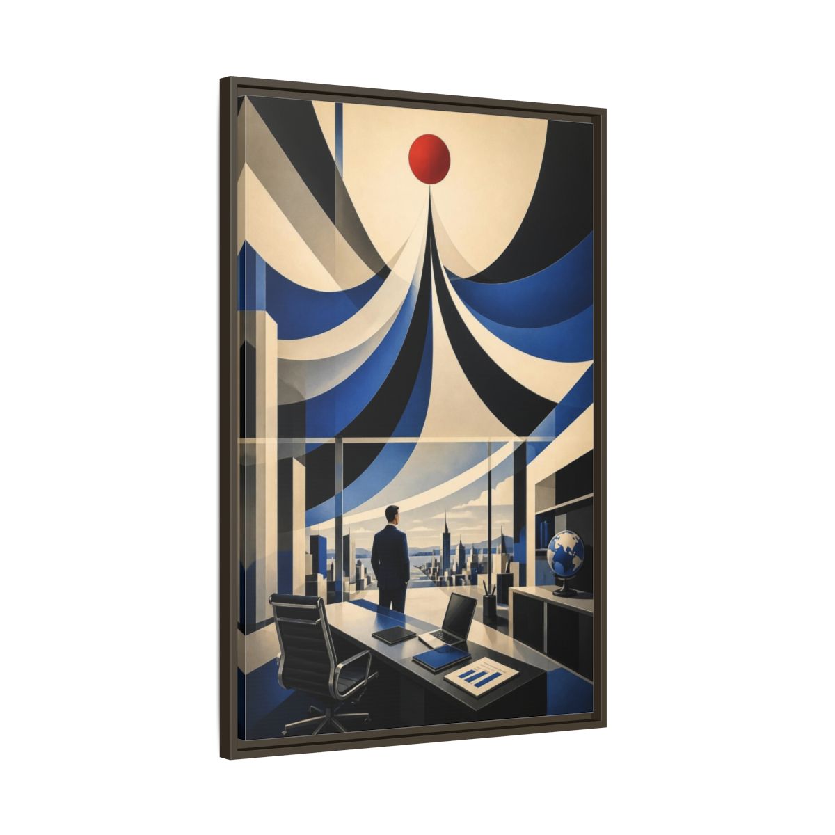 Main Mockup. Executive Office Red Pulse shown as framed canvas print