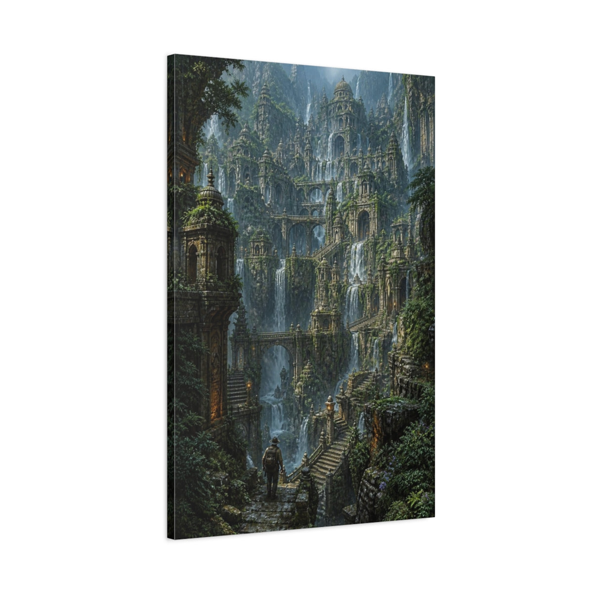 Main Mockup. Explorer At Waterfall Citadel shown as canvas print