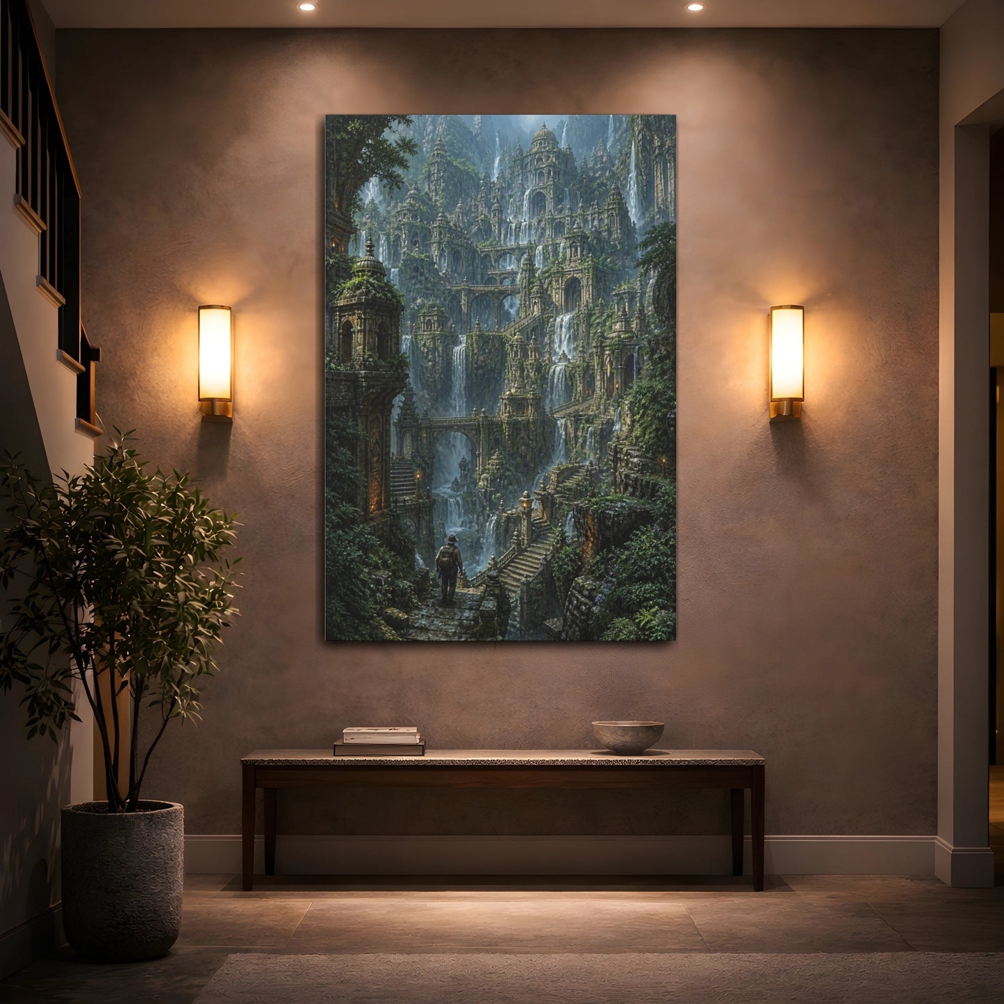 Mockup 2. Explorer At Waterfall Citadel shown as canvas print