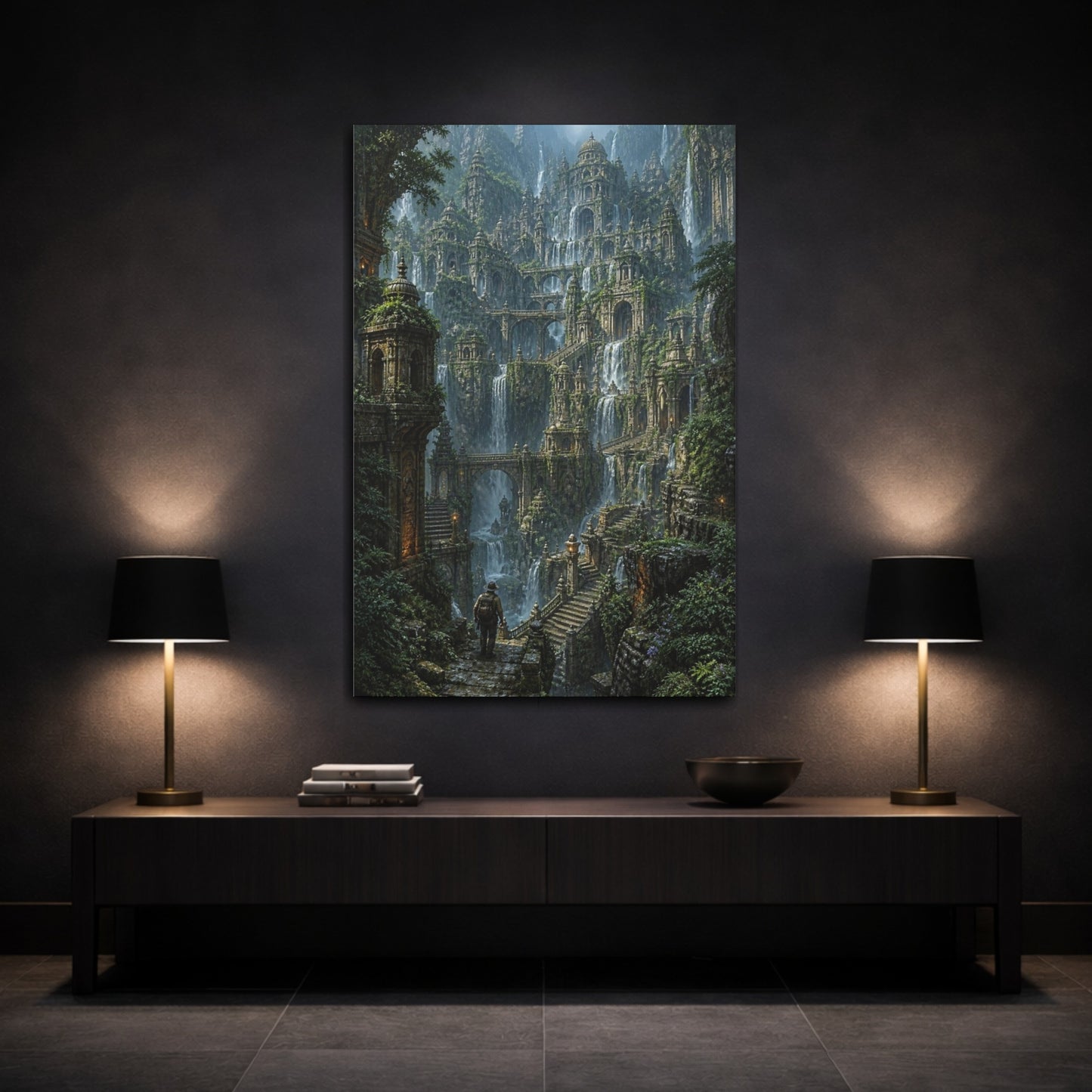 Mockup 3. Explorer At Waterfall Citadel shown as canvas print