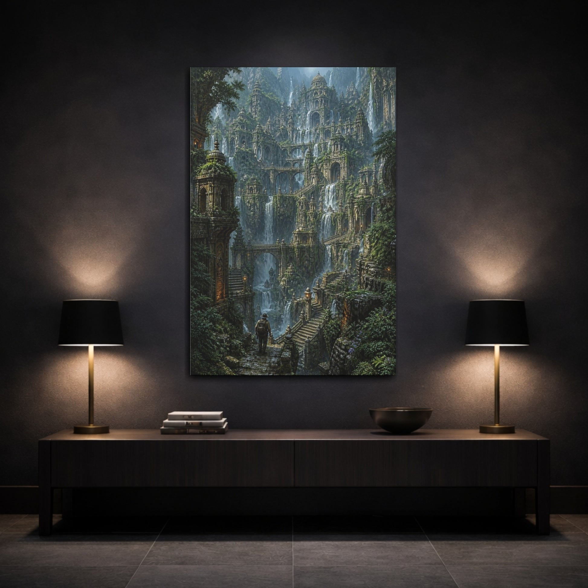 Mockup 3. Explorer At Waterfall Citadel shown as canvas print
