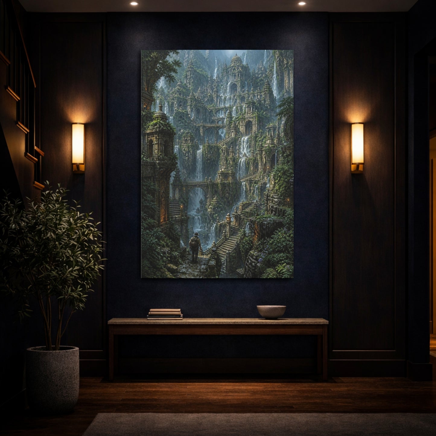 Mockup 4. Explorer At Waterfall Citadel shown as canvas print