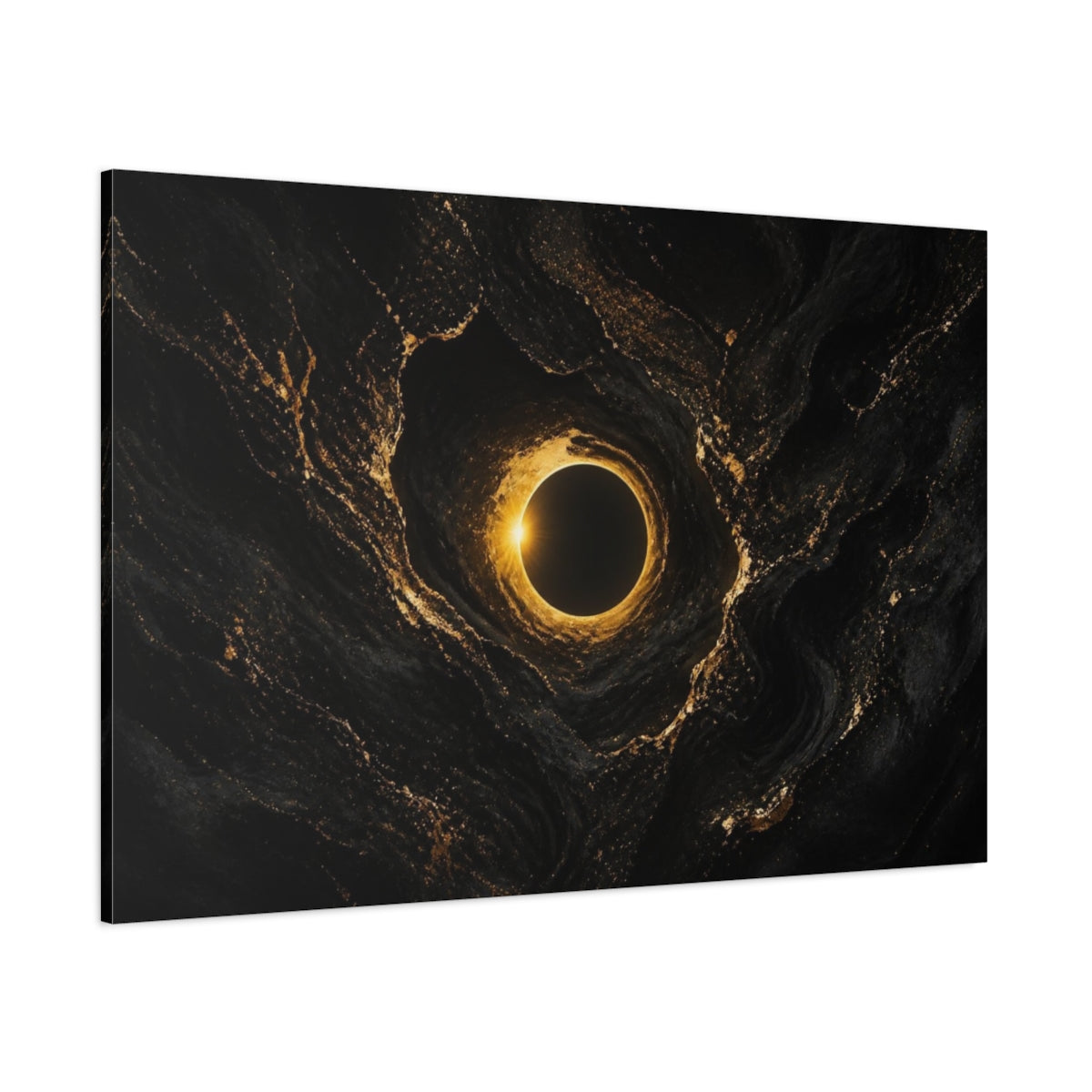 Side Mockup 1. Faint Gold Eclipse shown as canvas print