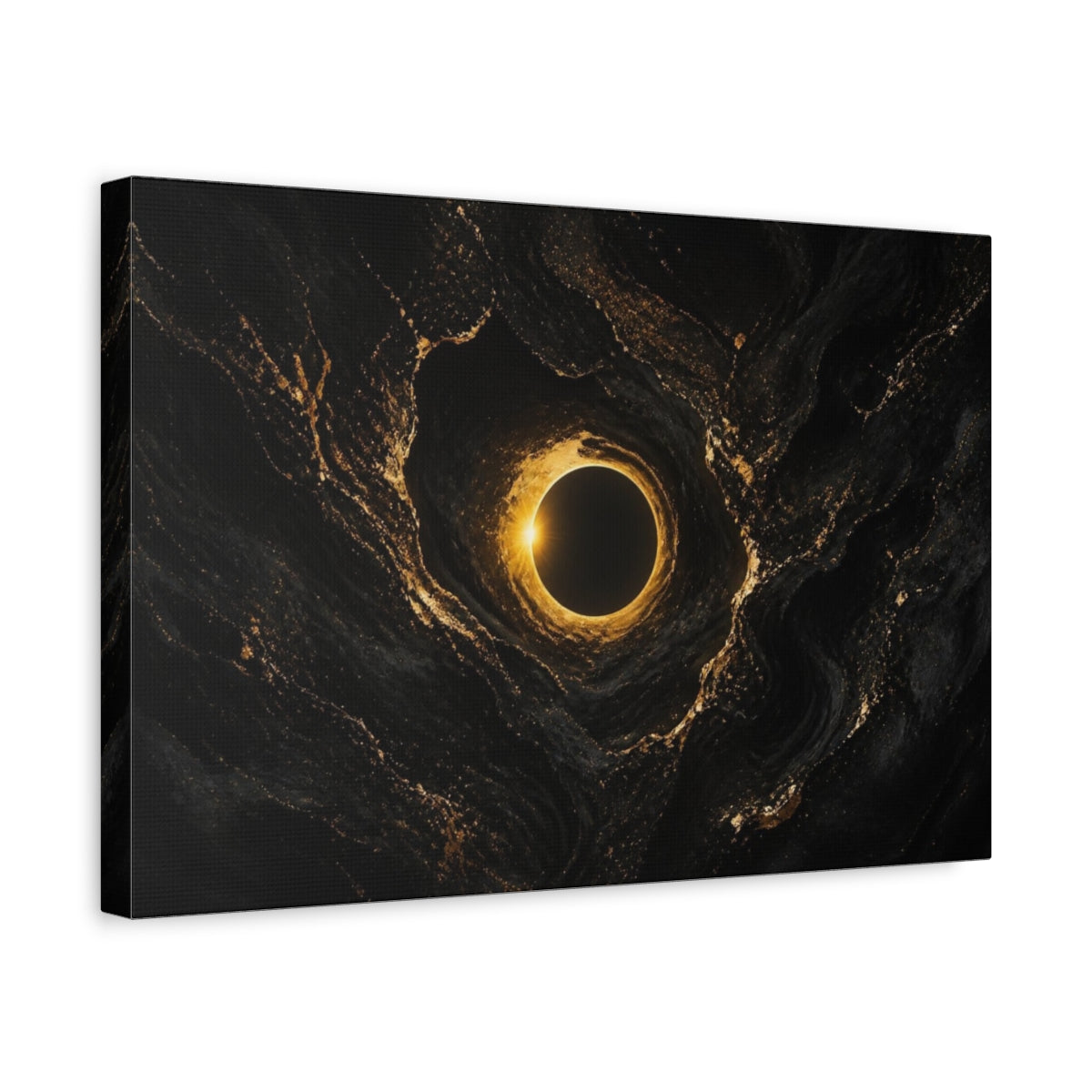 Side Mockup 4. Faint Gold Eclipse shown as canvas print