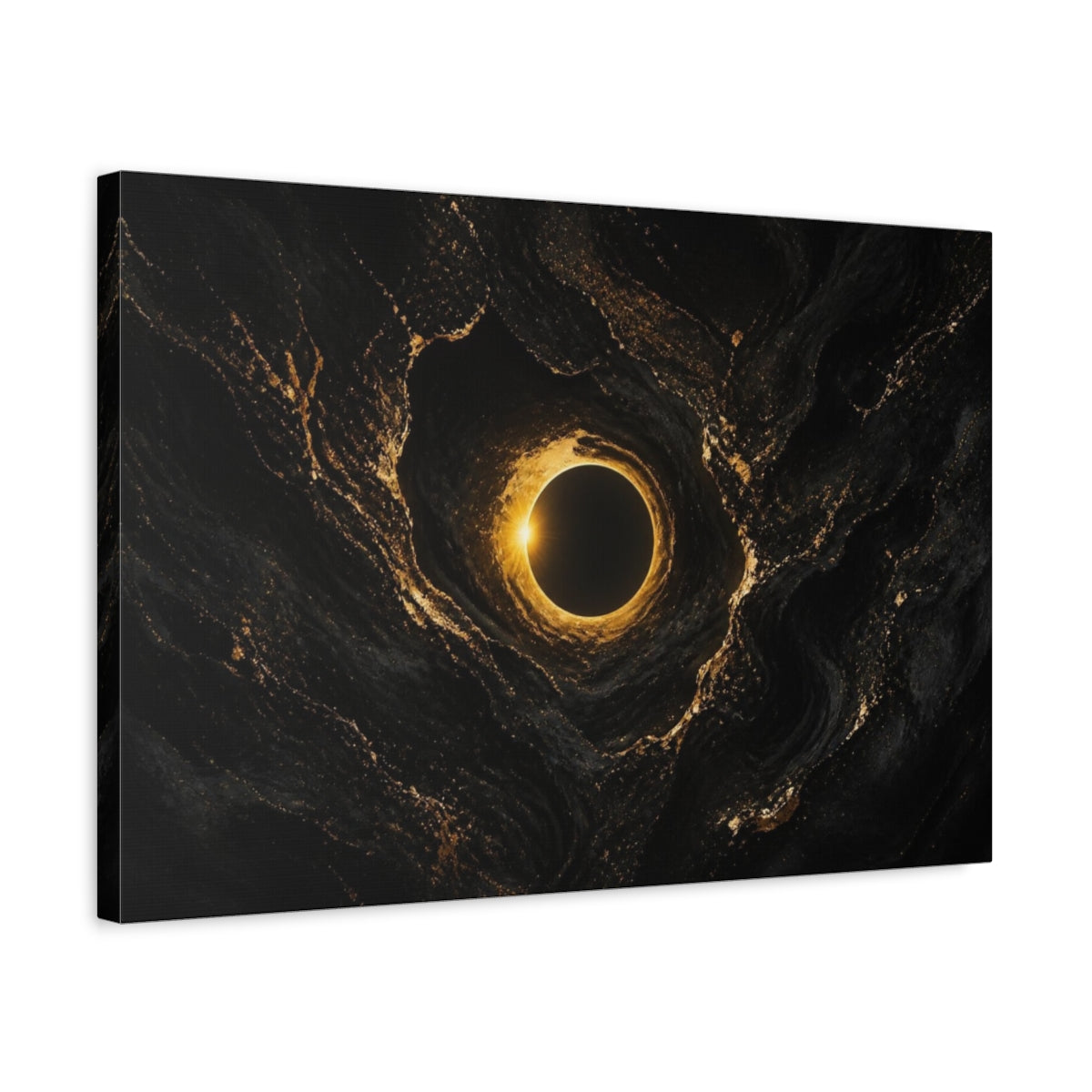 Side Mockup 3. Faint Gold Eclipse shown as canvas print