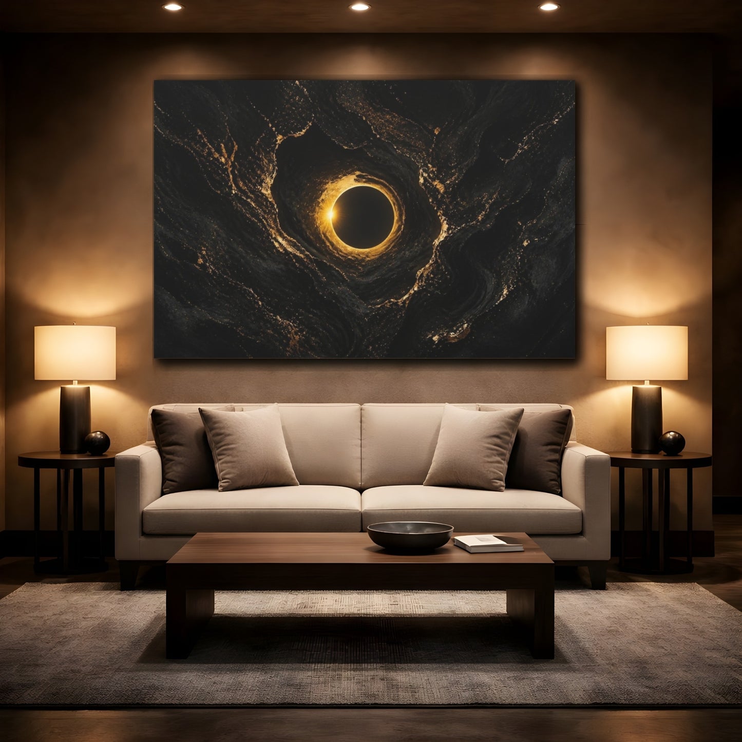 Mockup 2. Faint Gold Eclipse shown as canvas print