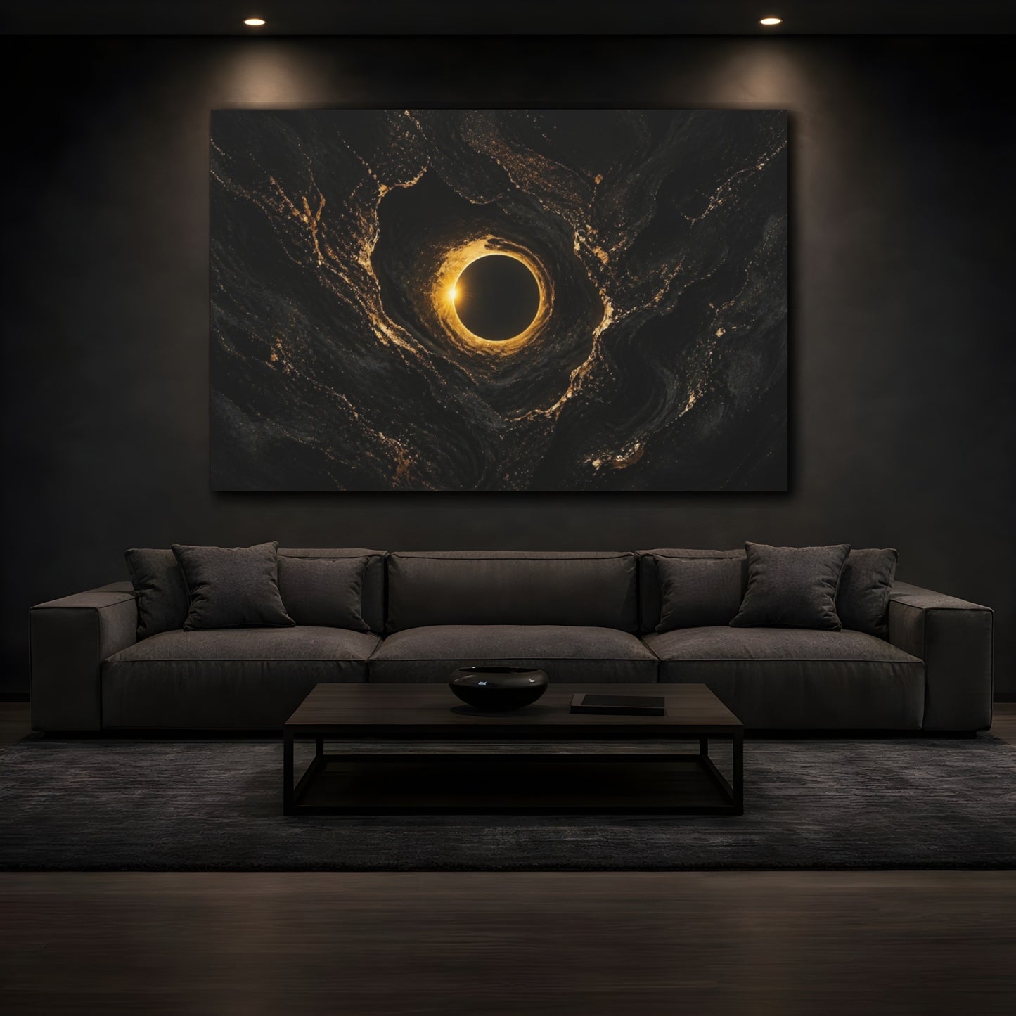 Mockup 3. Faint Gold Eclipse shown as canvas print