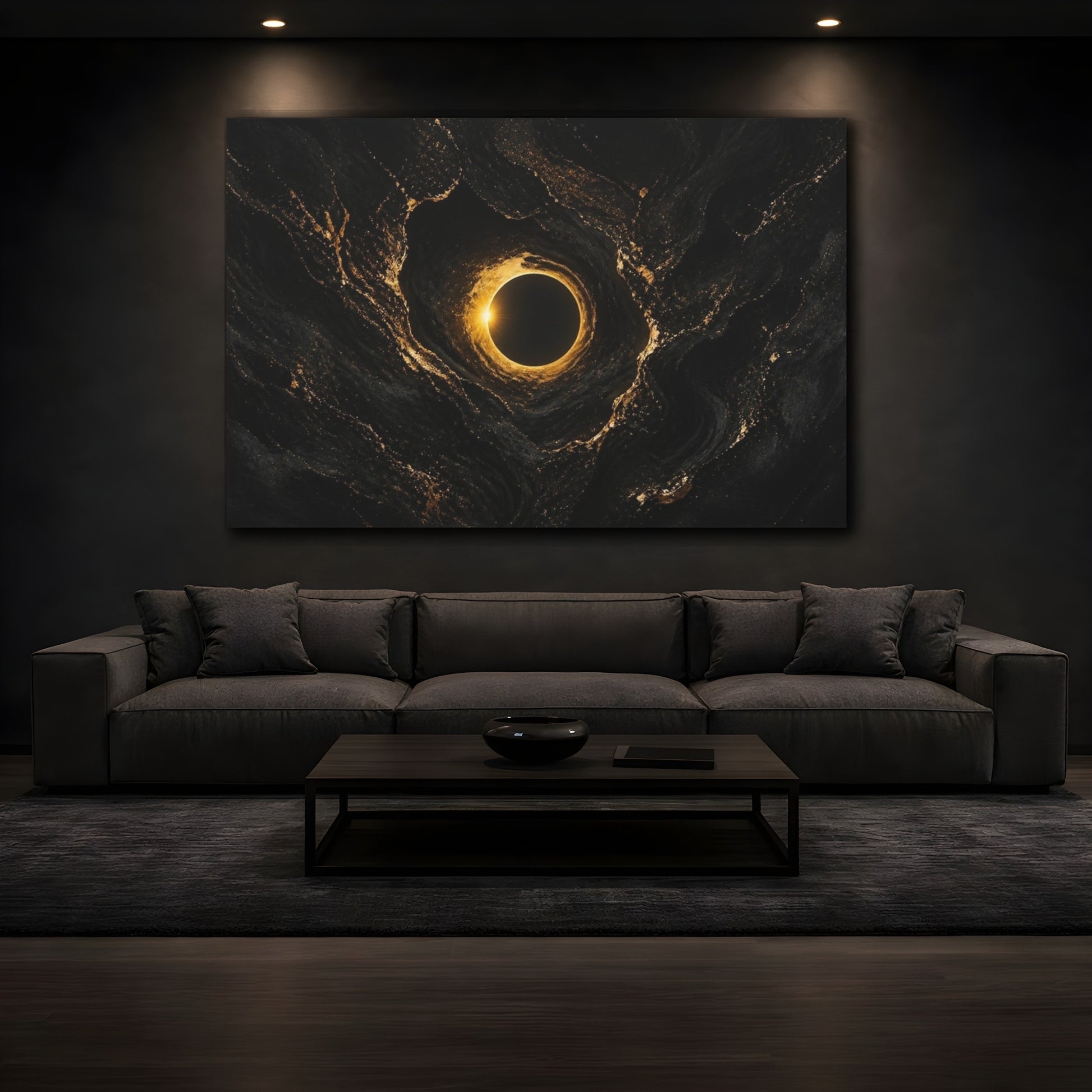 Mockup 3. Faint Gold Eclipse shown as canvas print
