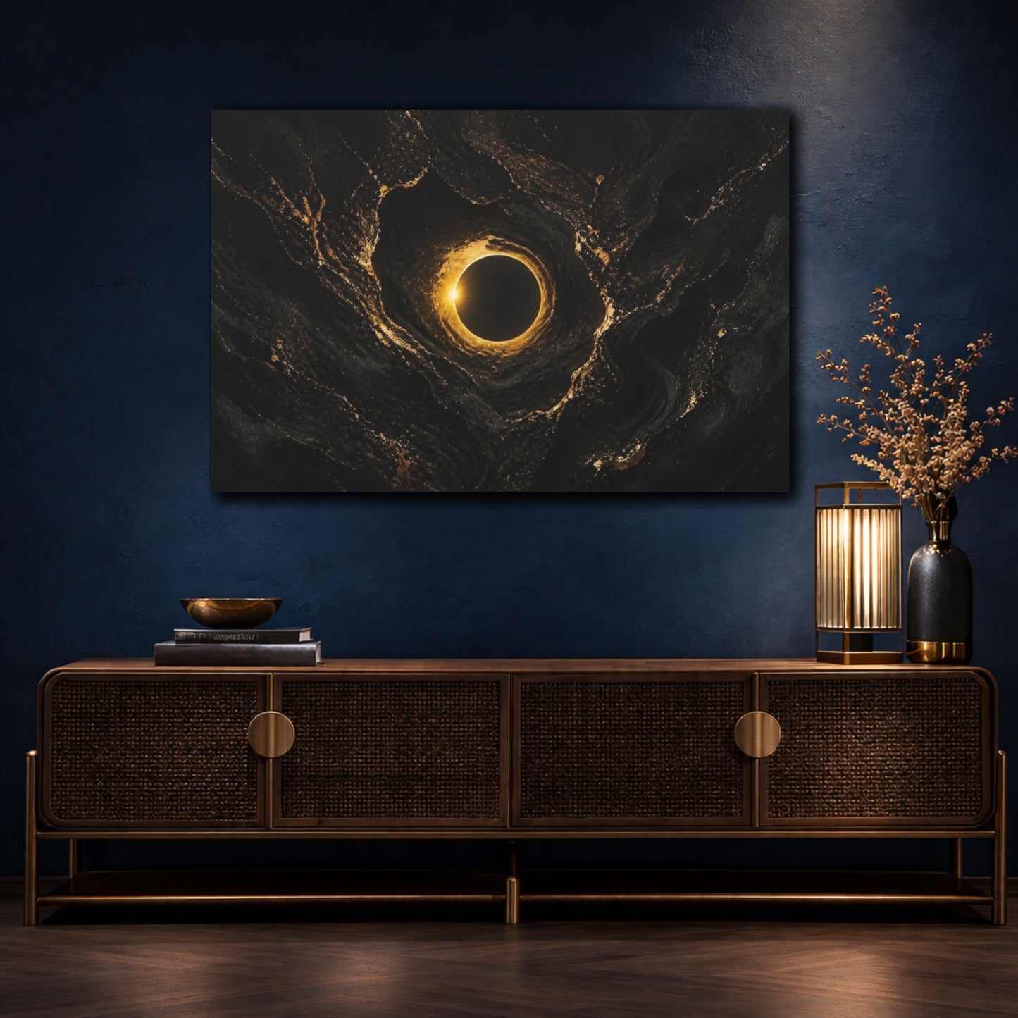 Mockup 4. Faint Gold Eclipse shown as canvas print