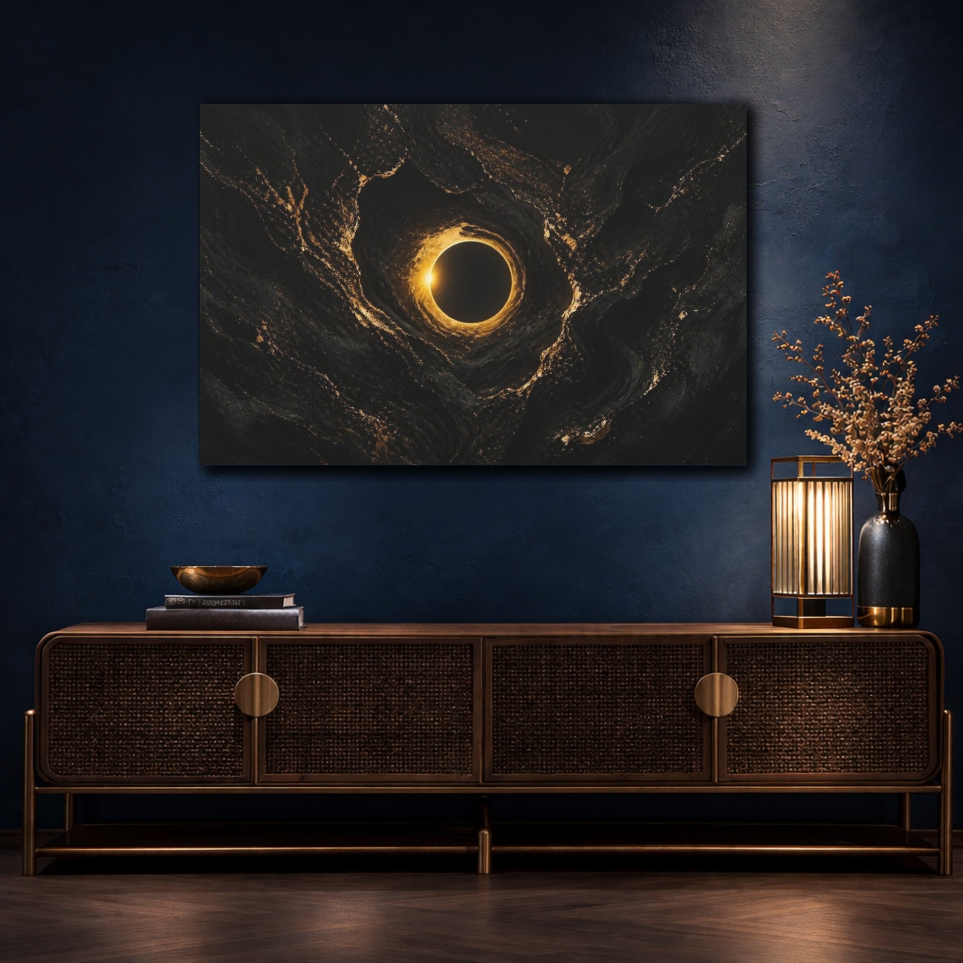 Mockup 4. Faint Gold Eclipse shown as canvas print