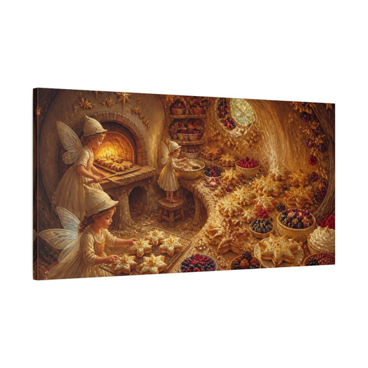 Main Mockup. Fairies Baking Star Cookies shown as canvas print