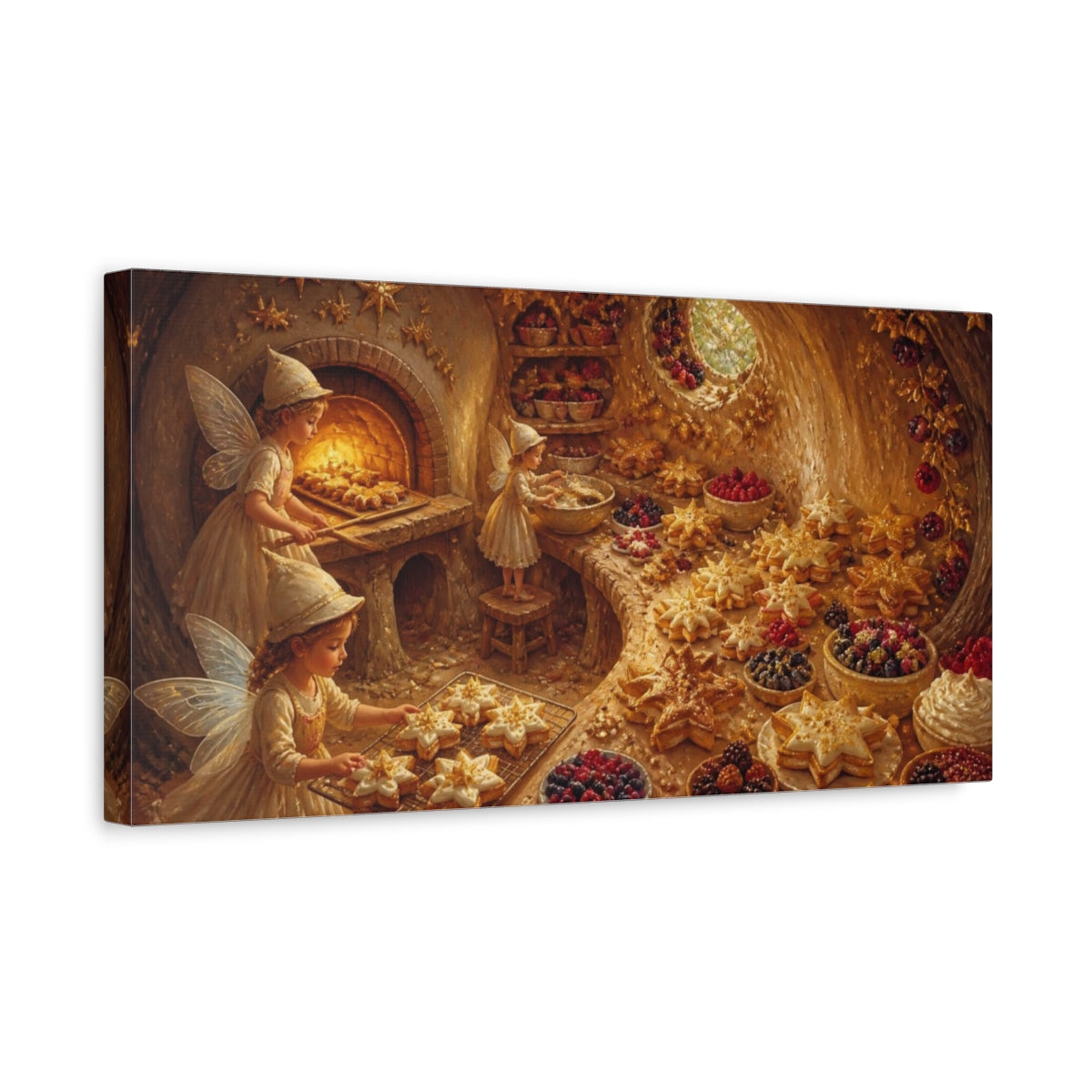 Side Mockup 3. Fairies Baking Star Cookies shown as canvas print