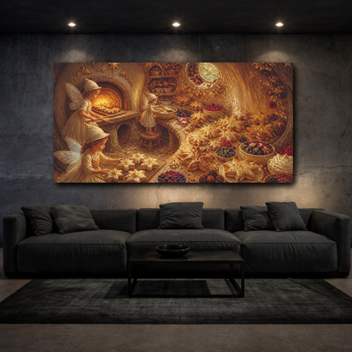 Mockup 3. Fairies Baking Star Cookies shown as canvas print