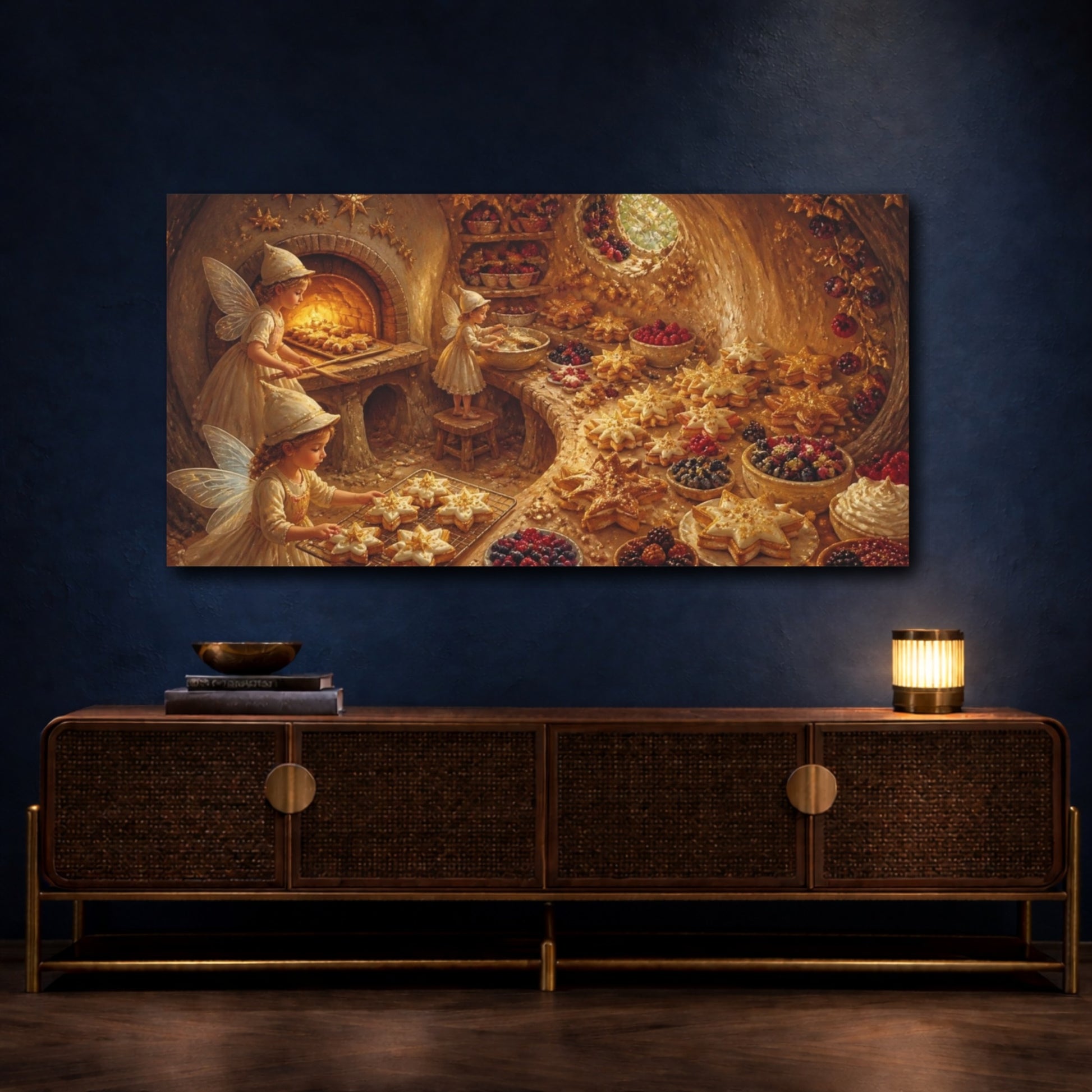 Mockup 4. Fairies Baking Star Cookies shown as canvas print