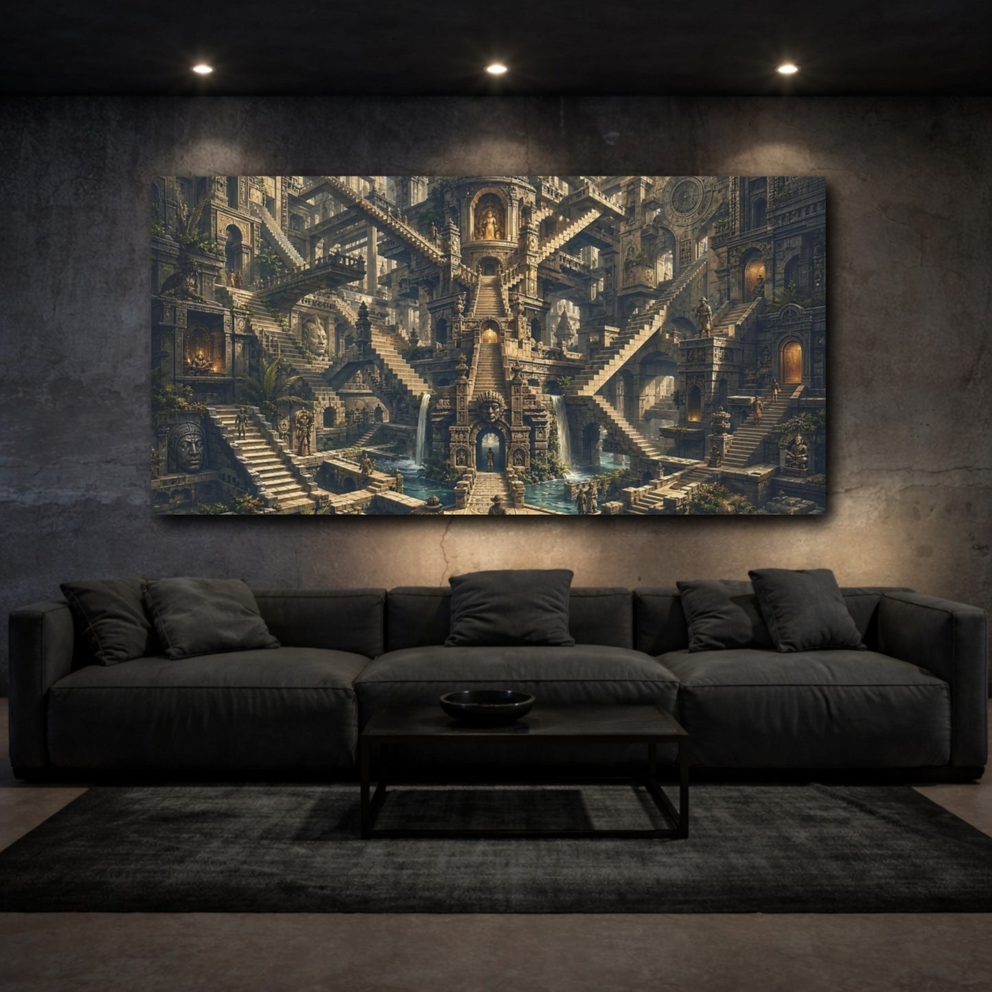 Mockup 2. Fairytale Ancient Labyrinth Ancient Stone Labyrinth shown as stretched canvas wall art