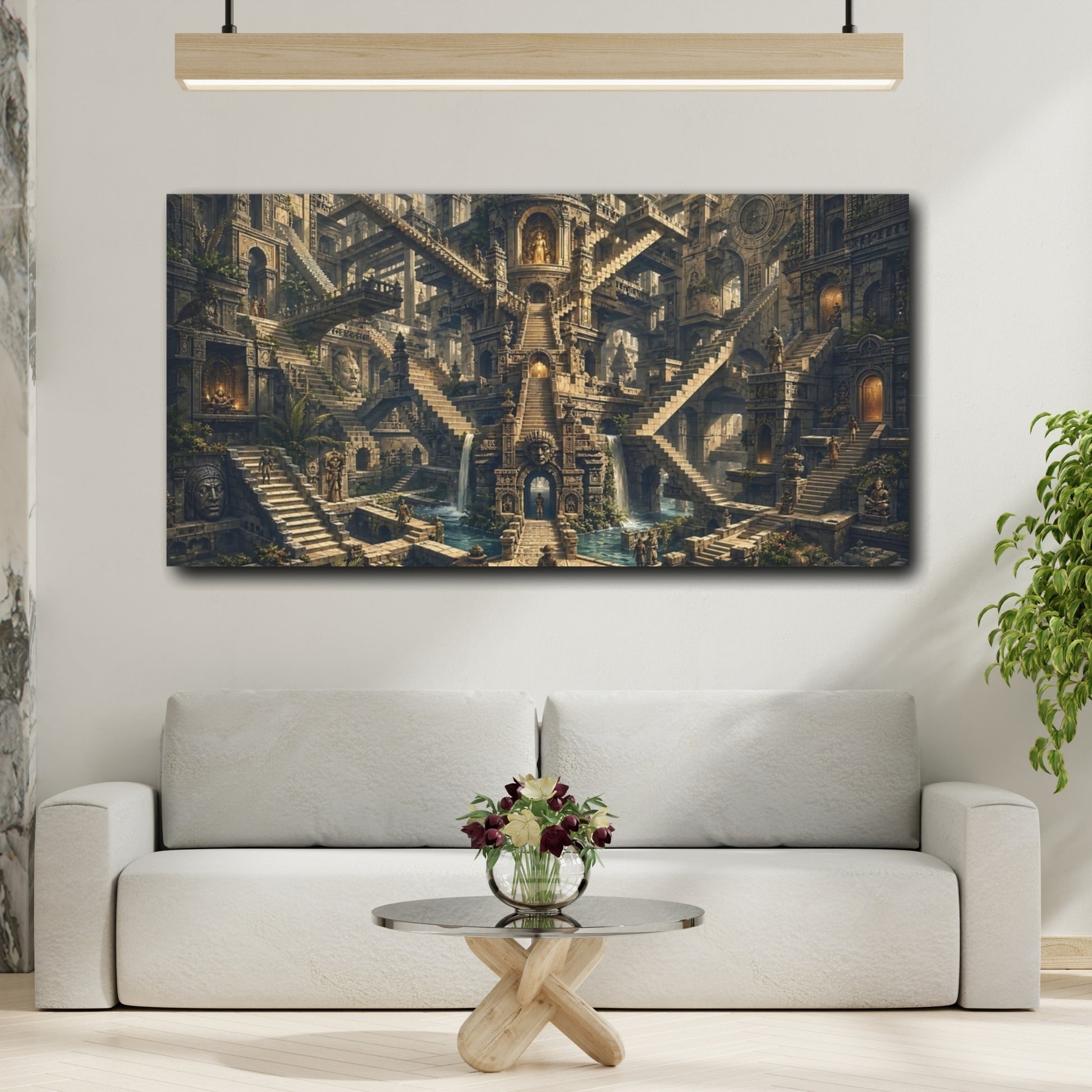 Mockup 3. Fairytale Ancient Labyrinth Ancient Stone Labyrinth shown as stretched canvas wall art