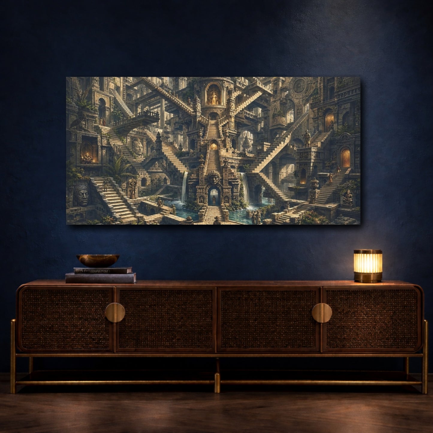 Mockup 4. Fairytale Ancient Labyrinth Ancient Stone Labyrinth shown as stretched canvas wall art