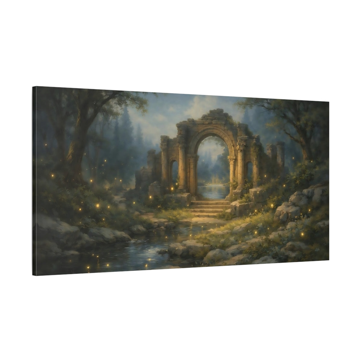 Main Mockup. Fairytale Ancient Ruins Enchanted Forest shown as stretched canvas wall art