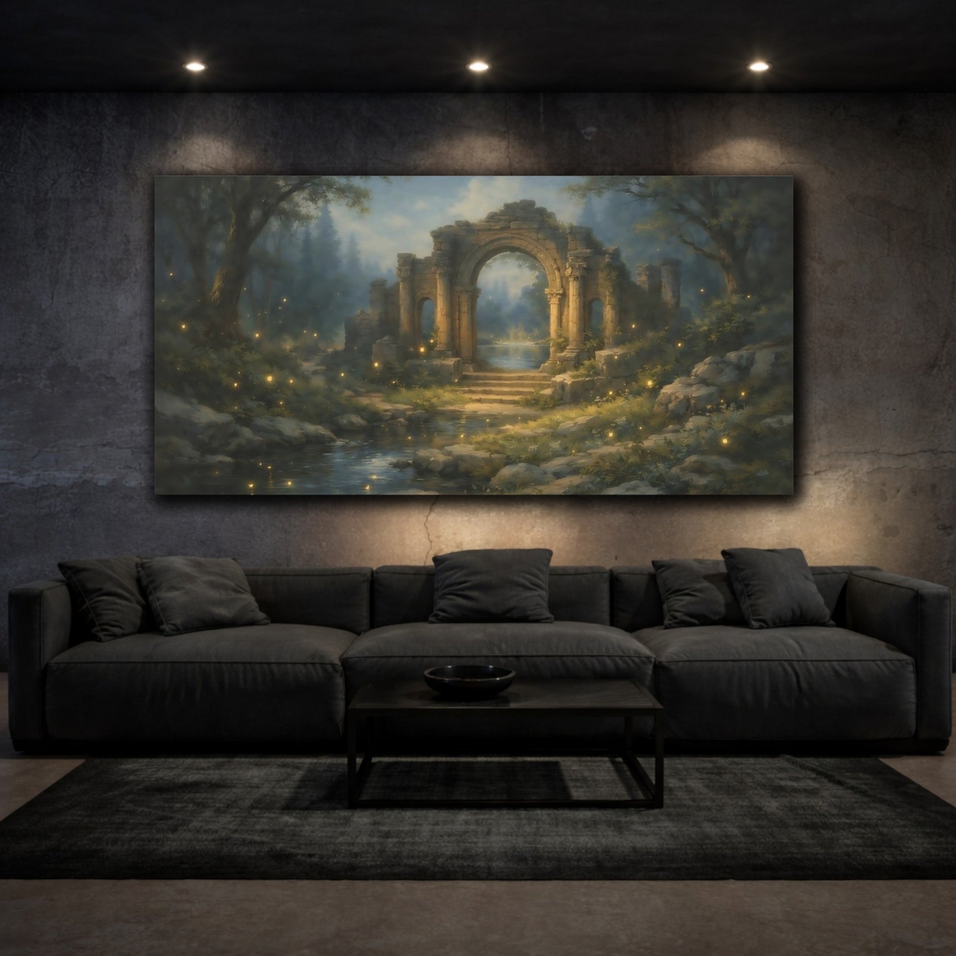 Mockup 2. Fairytale Ancient Ruins Enchanted Forest shown as stretched canvas wall art