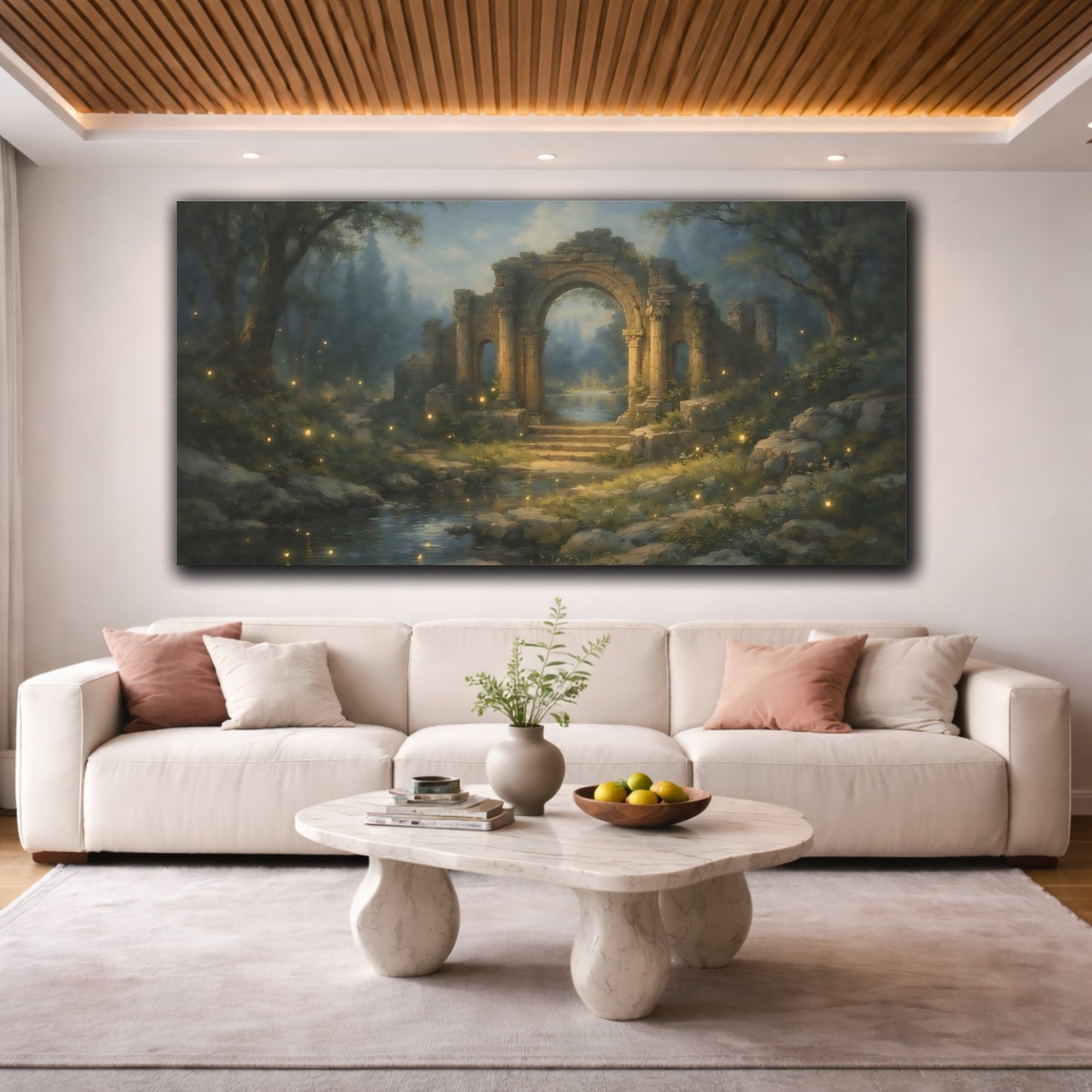 Mockup 3. Fairytale Ancient Ruins Enchanted Forest shown as stretched canvas wall art
