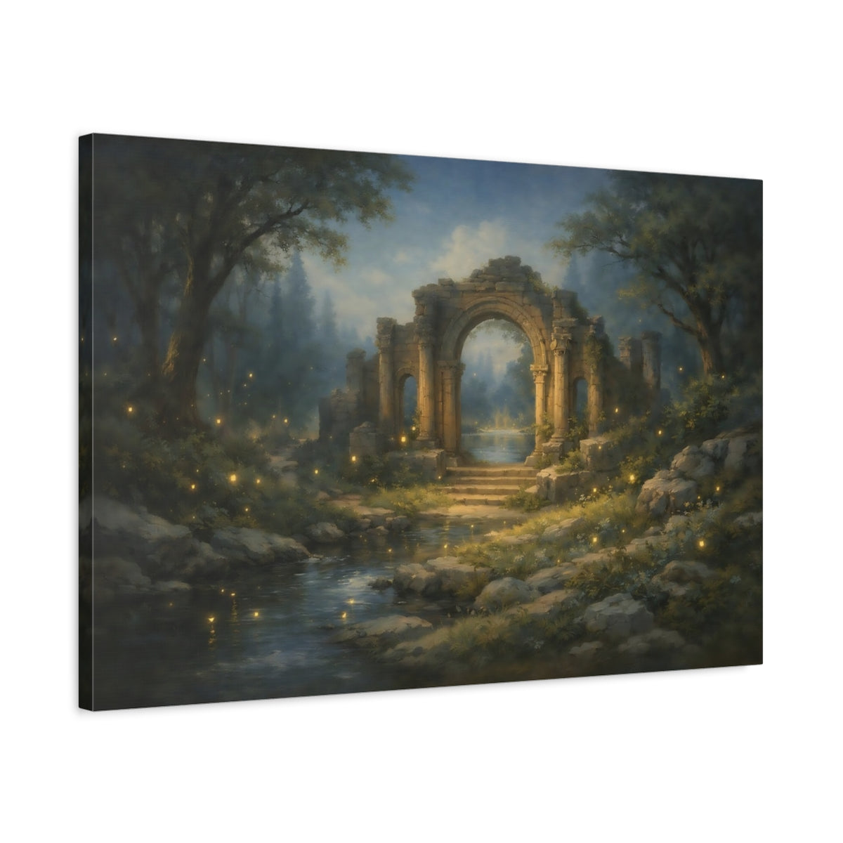 Side Mockup 2. Fairytale Ancient Ruins Mystical Ruins shown as stretched canvas wall art