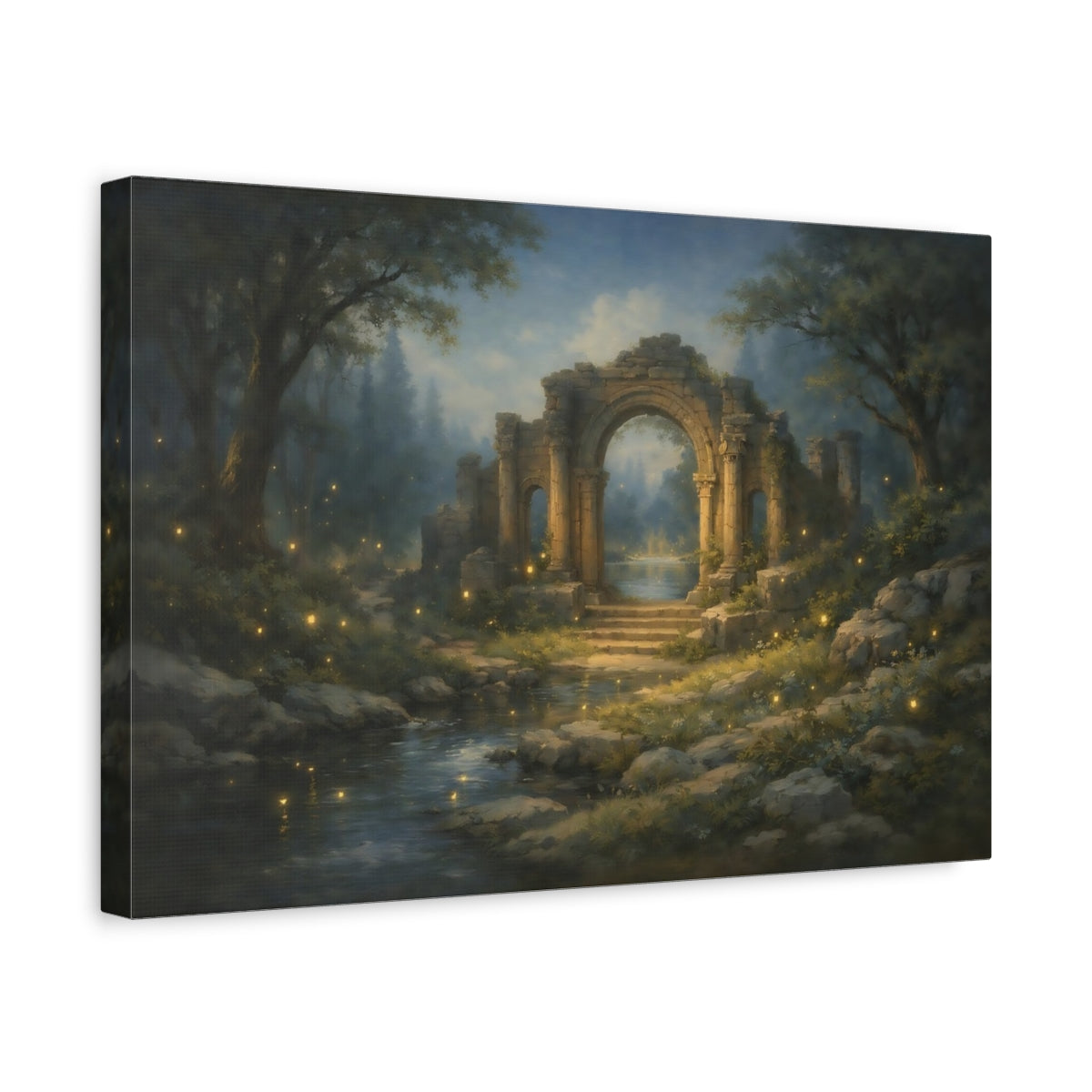 Side Mockup 4. Fairytale Ancient Ruins Mystical Ruins shown as stretched canvas wall art