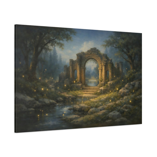 Main Mockup. Fairytale Ancient Ruins Mystical Ruins shown as stretched canvas wall art