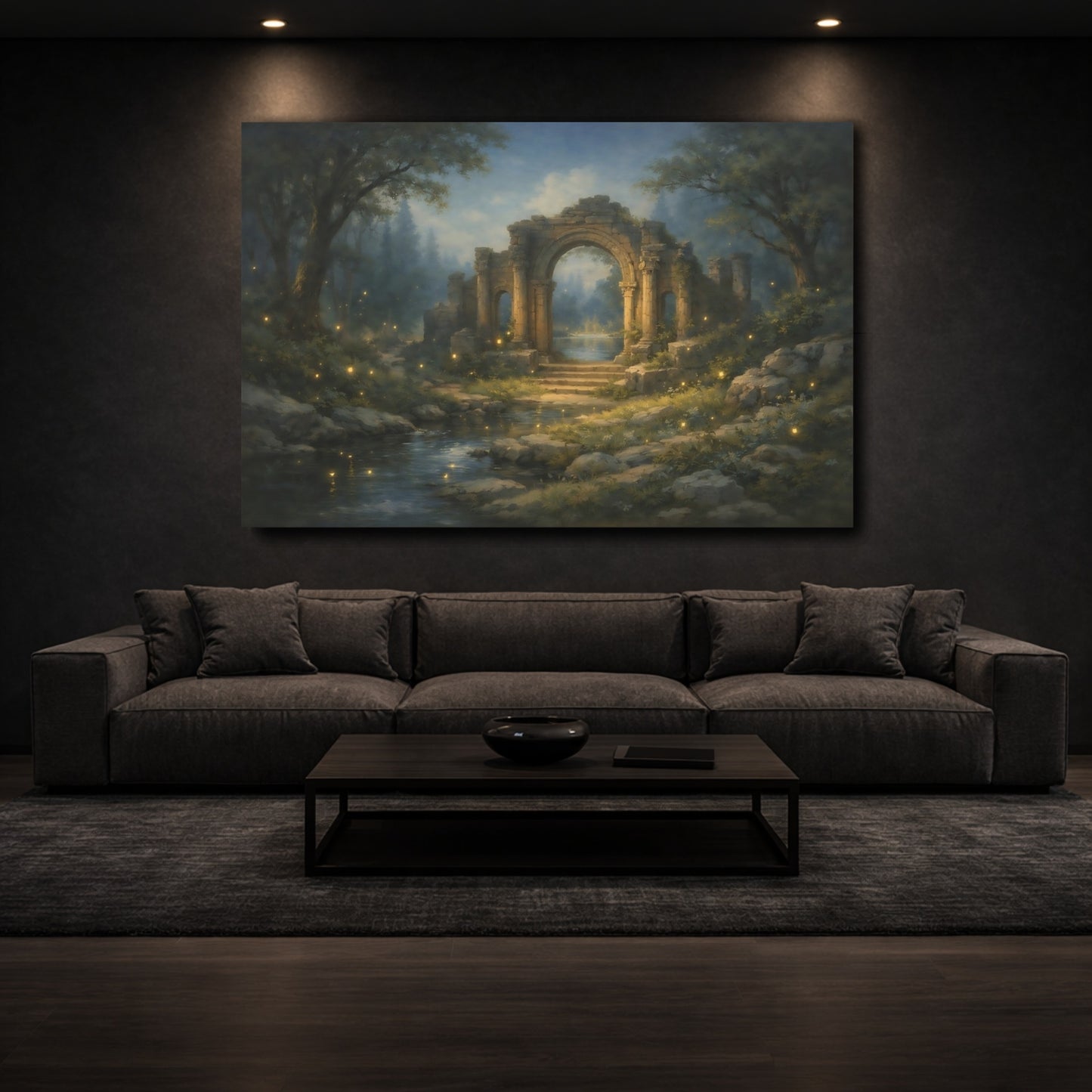 Mockup 2. Fairytale Ancient Ruins Mystical Ruins shown as stretched canvas wall art