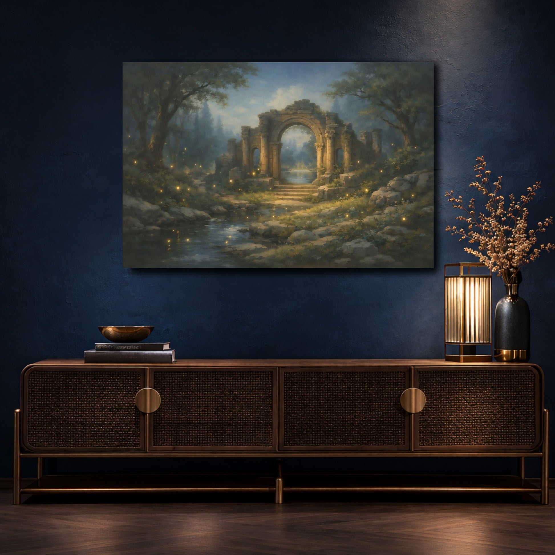 Mockup 4. Fairytale Ancient Ruins Mystical Ruins shown as stretched canvas wall art