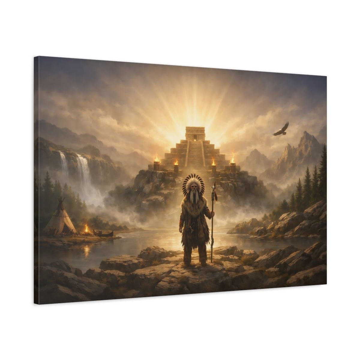 Fairytale Ancient Shaman Golden Landscape - Canvas Wall Art Print - YesArtYes