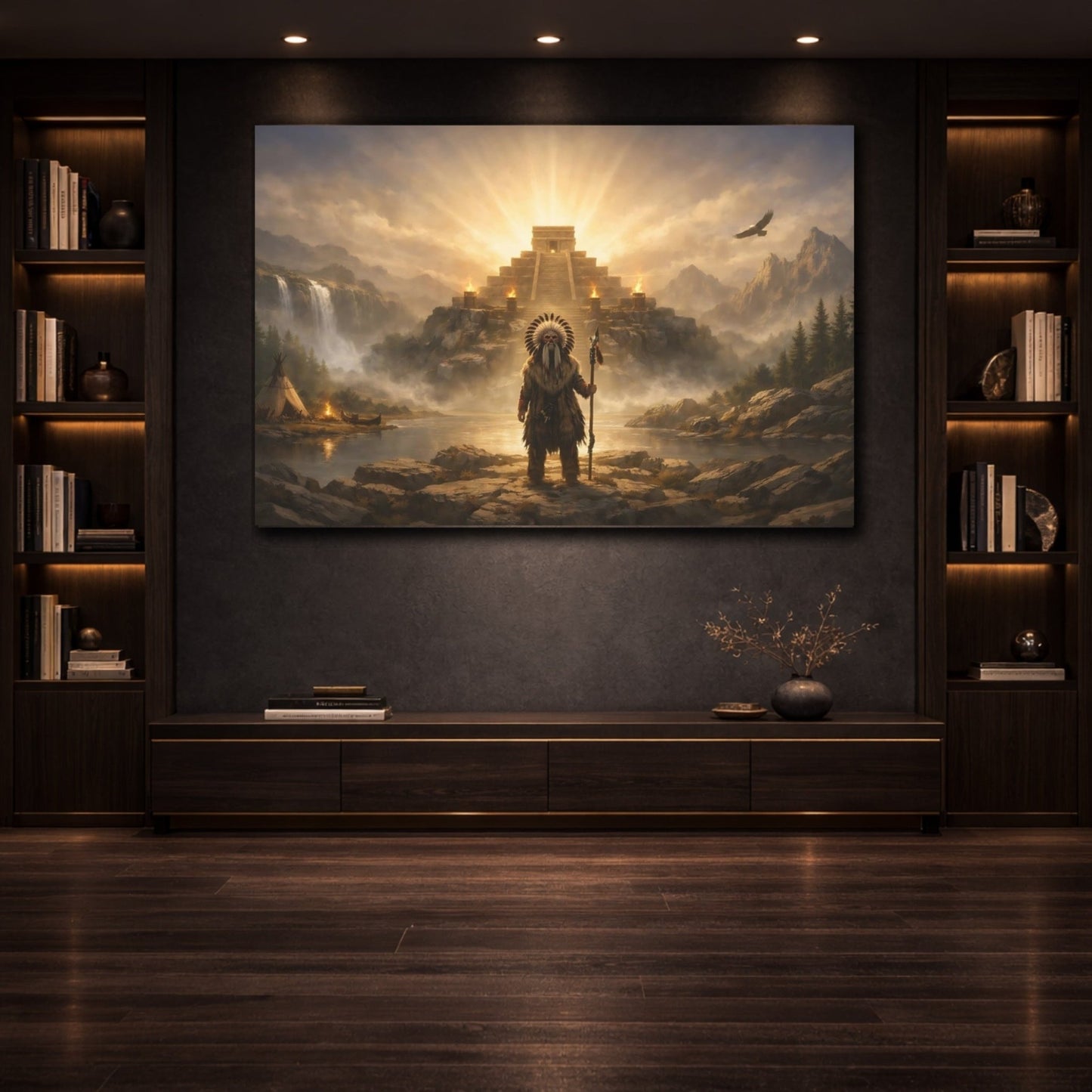 Fairytale Ancient Shaman Golden Landscape - Canvas Wall Art Print - YesArtYes