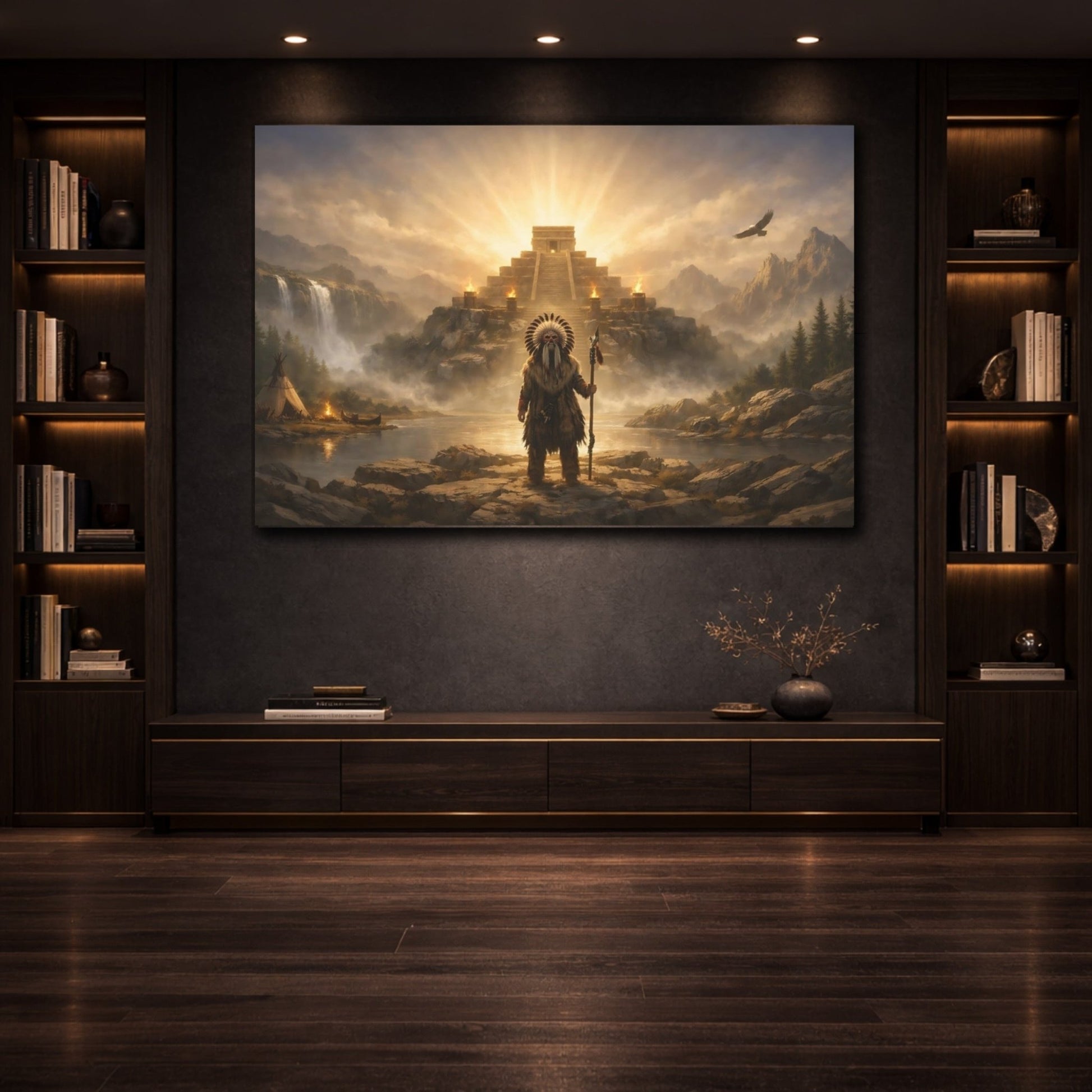 Fairytale Ancient Shaman Golden Landscape - Canvas Wall Art Print - YesArtYes