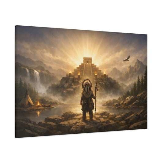 Fairytale Ancient Shaman Golden Landscape - Canvas Wall Art Print - YesArtYes