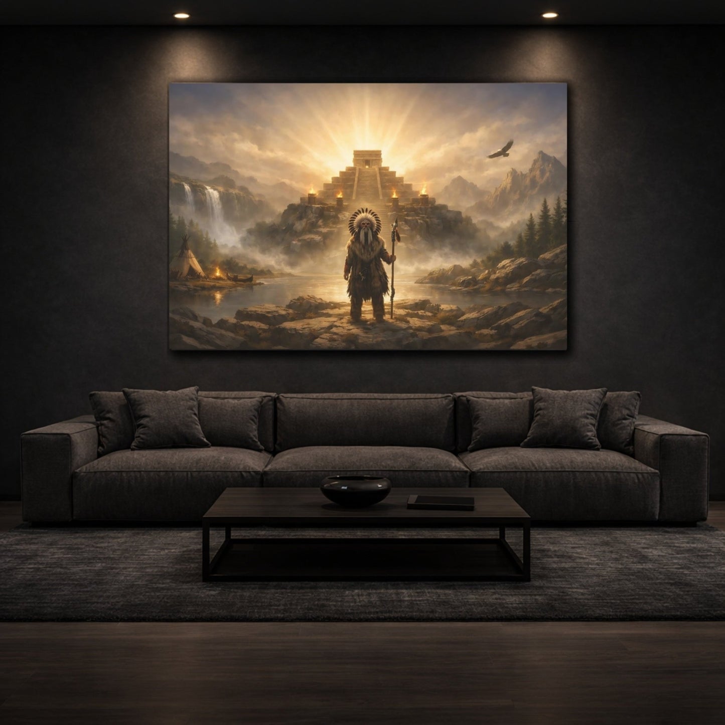 Fairytale Ancient Shaman Golden Landscape - Canvas Wall Art Print - YesArtYes
