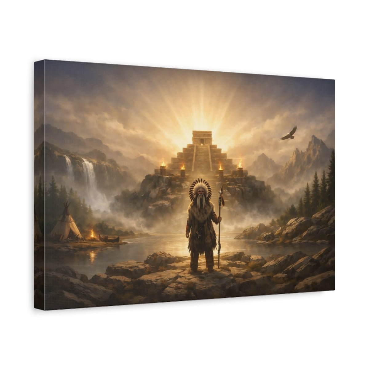 Fairytale Ancient Shaman Golden Landscape - Canvas Wall Art Print - YesArtYes