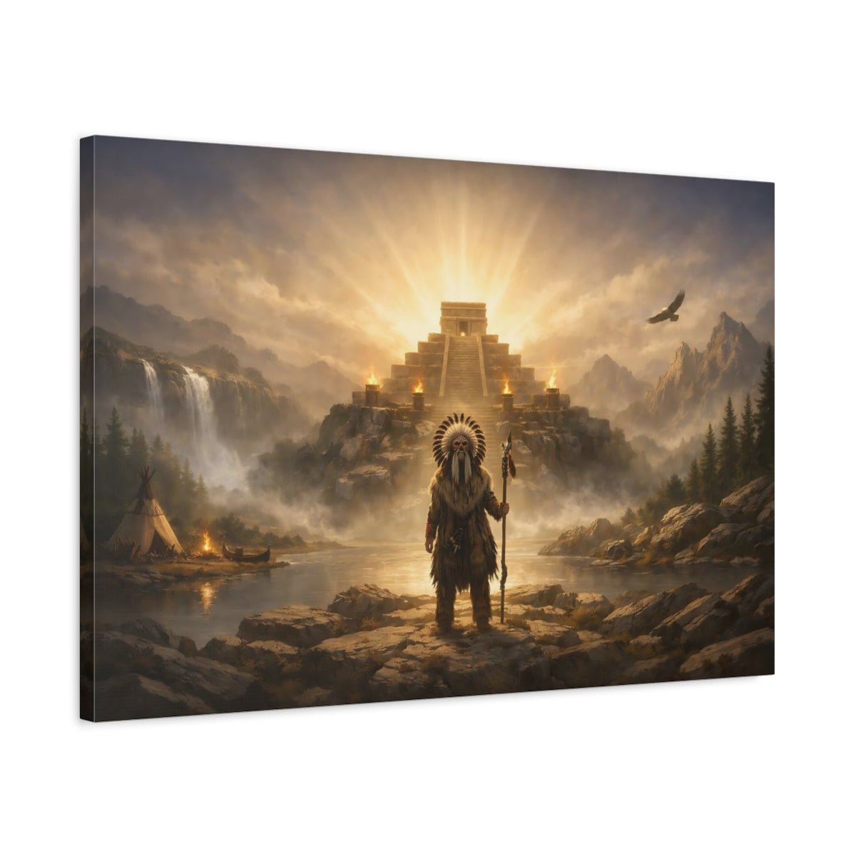 Fairytale Ancient Shaman Golden Landscape - Canvas Wall Art Print - YesArtYes