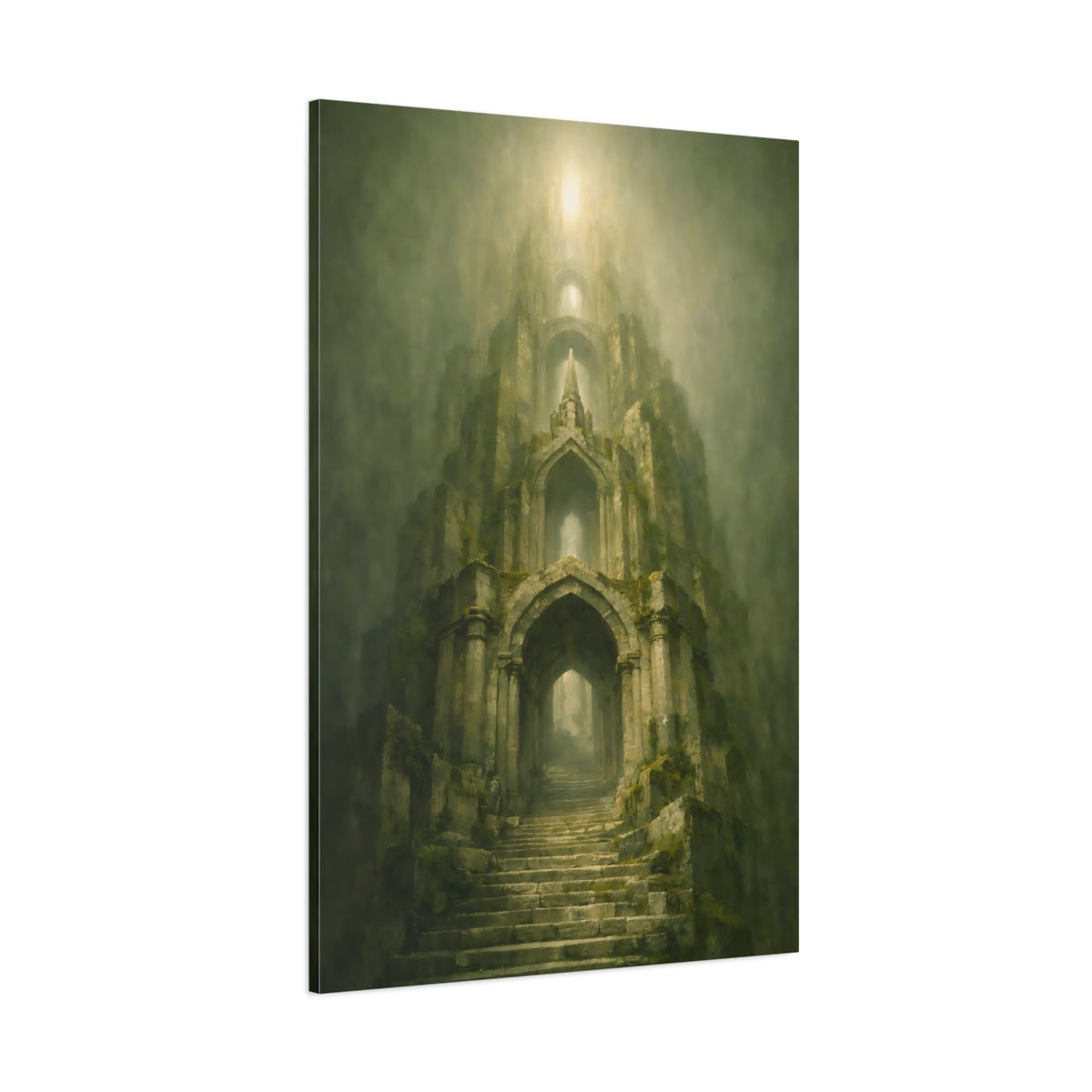 Main Mockup. Fairytale Ancient Tower Green Stone Tower shown as stretched canvas wall art