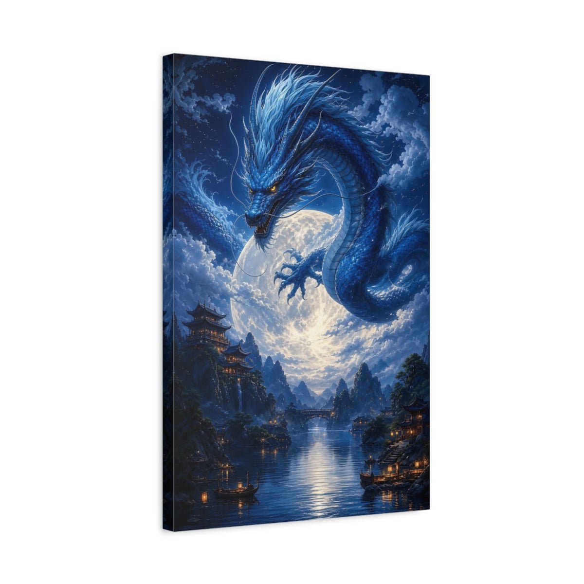 Fairytale Blue Dragon Canvas Print – fantasy Decor for Living Room, Above Couch - YesArtYes