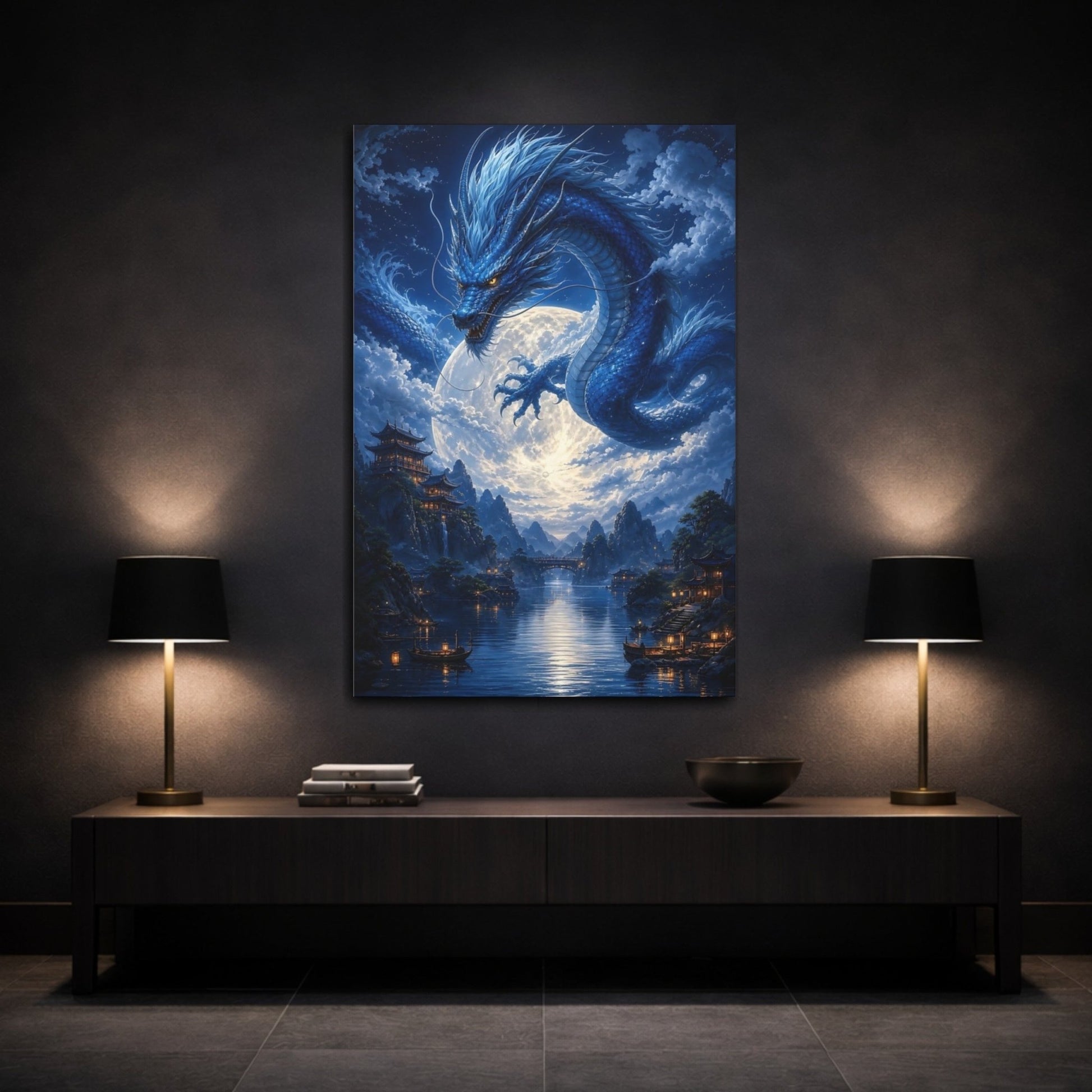 Fairytale Blue Dragon Canvas Print – fantasy Decor for Living Room, Above Couch - YesArtYes
