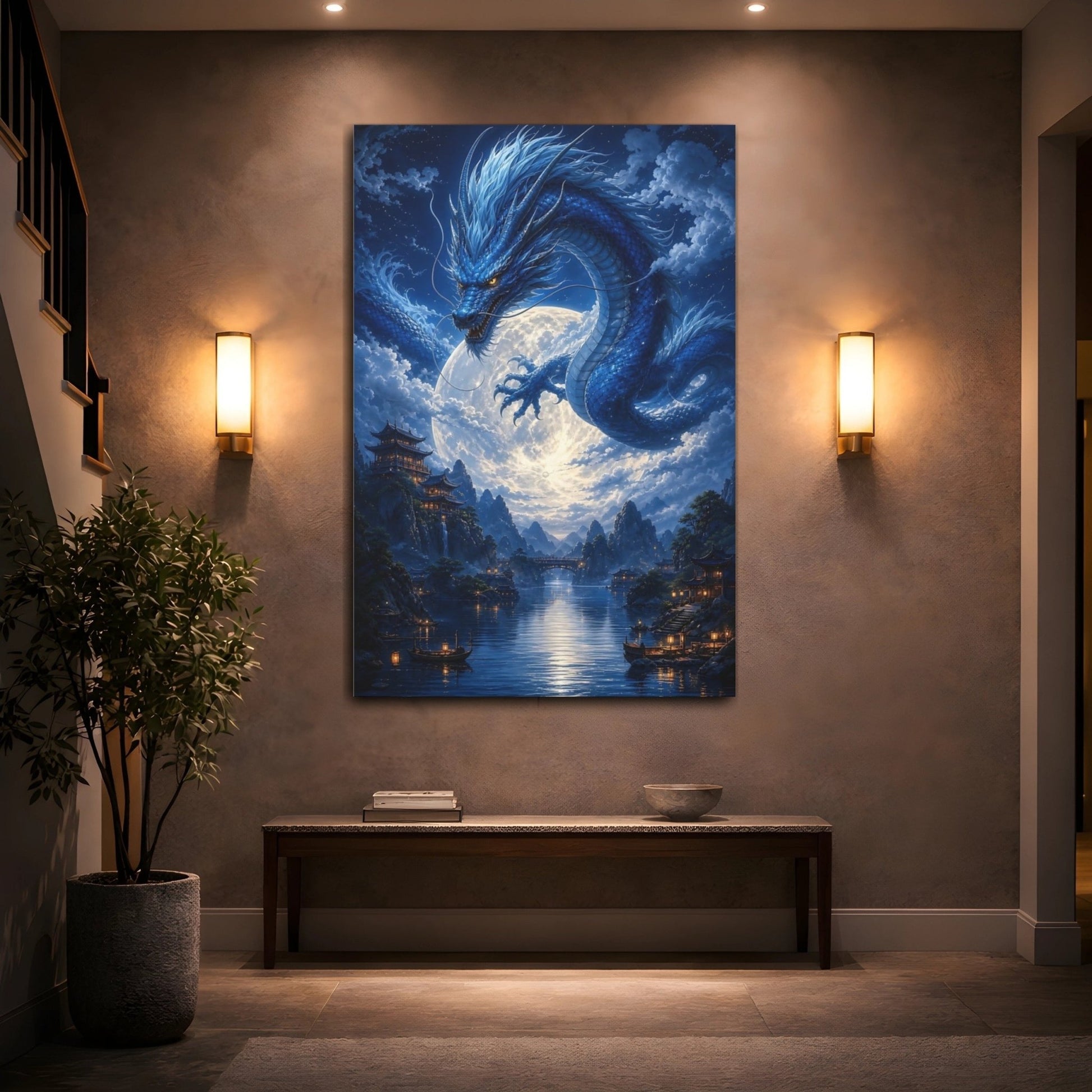 Fairytale Blue Dragon Canvas Print – fantasy Decor for Living Room, Above Couch - YesArtYes