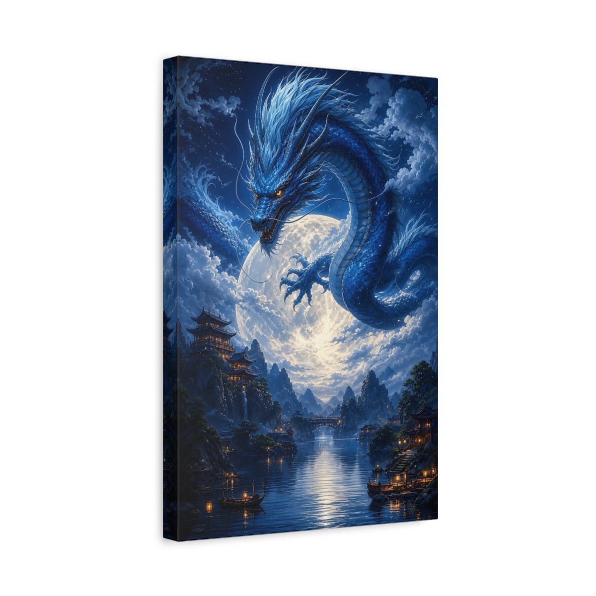Fairytale Blue Dragon Canvas Print – fantasy Decor for Living Room, Above Couch - YesArtYes