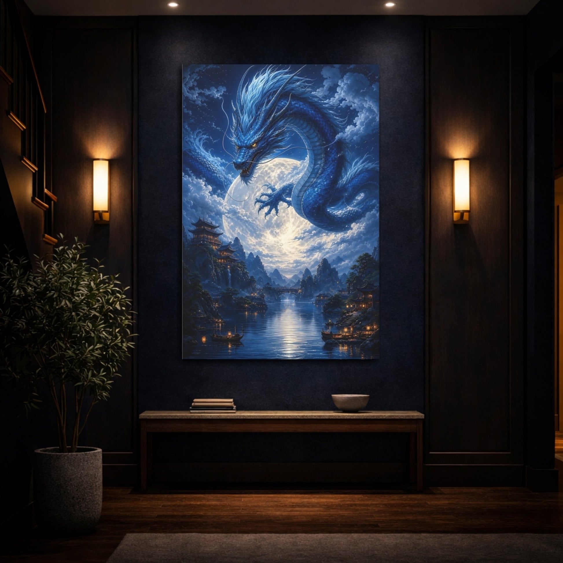 Fairytale Blue Dragon Canvas Print – fantasy Decor for Living Room, Above Couch - YesArtYes